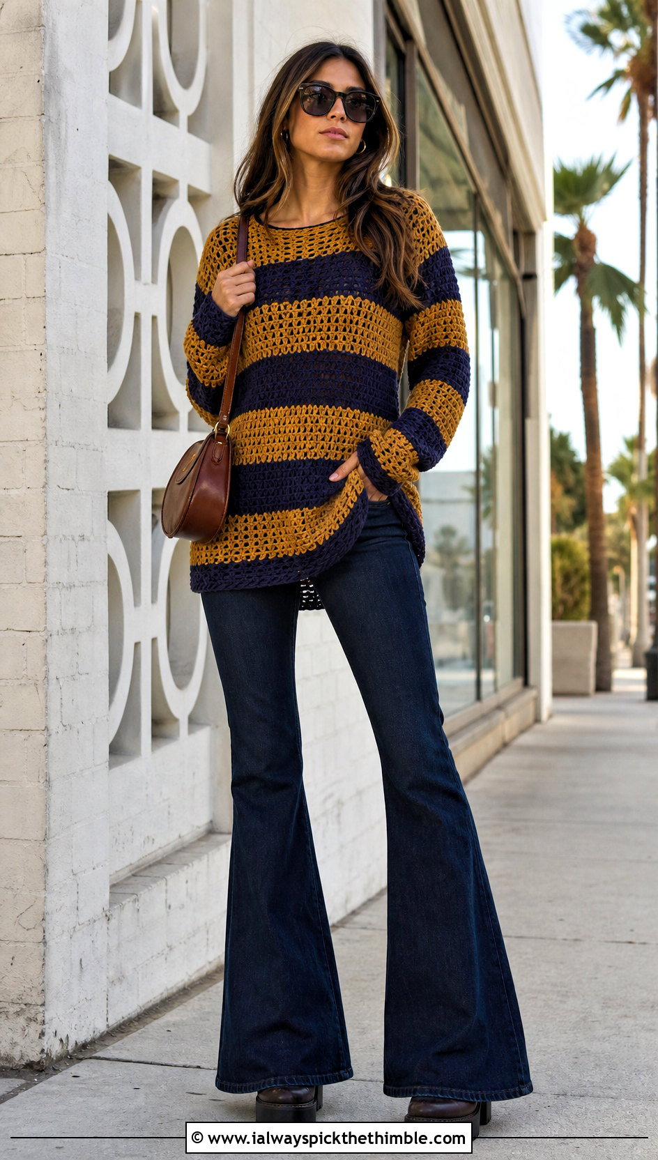 Tunic Crochet Freddy Krueger Sweater With Flared Jeans - 20 crochet freddy krueger sweater outfit ideas