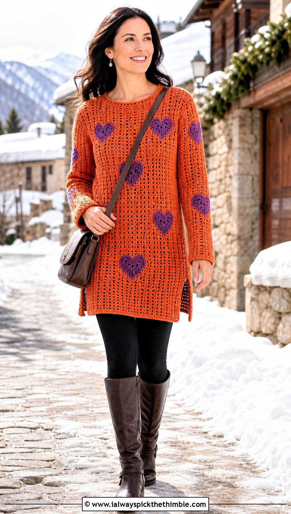 Tunic Crochet Heart Sweater With Ponte Leggings - 25 crochet heart sweater outfit ideas