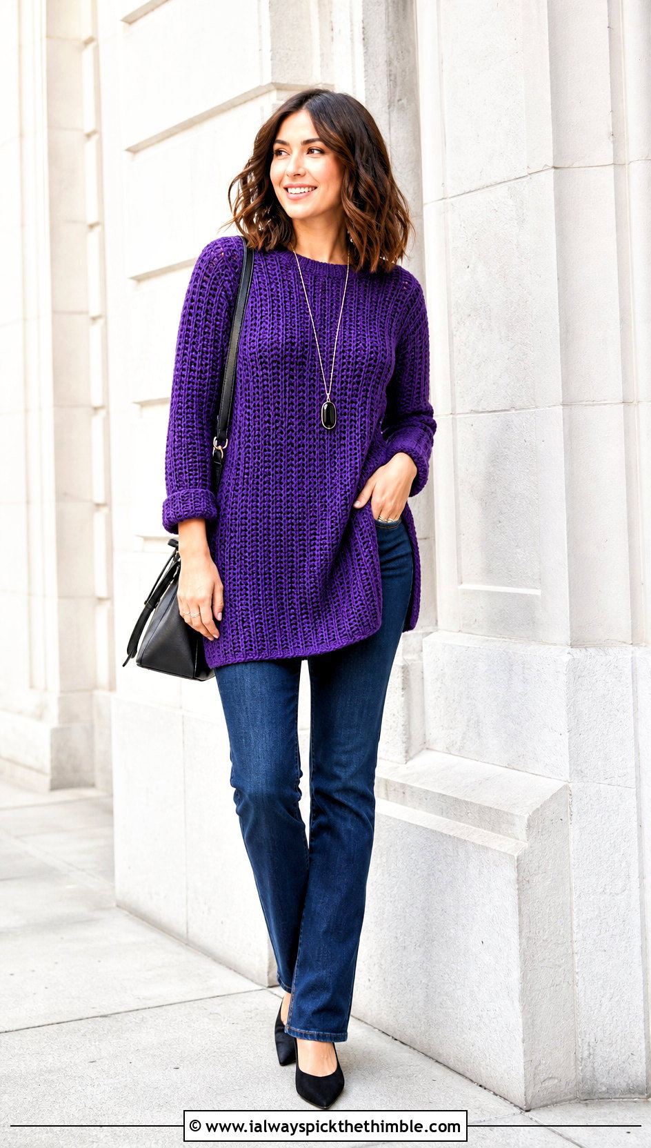 Tunic Crochet Jumper With Slim Jeans - 20 Beginner Crochet Jumper outfit ideas