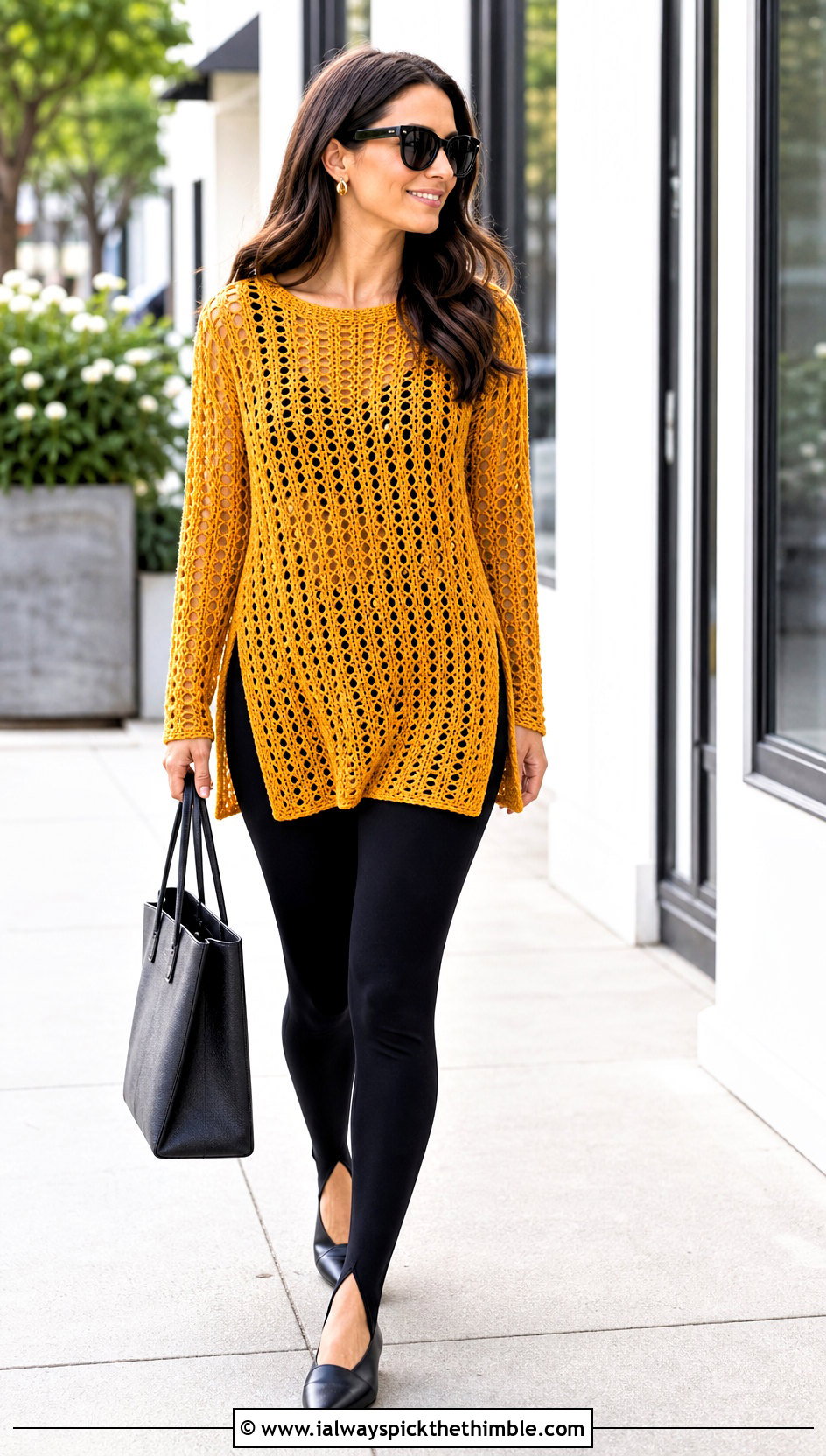 Tunic Crochet Long Sleeve Top With Stirrup Leggings - 20 Easy Crochet Long Sleeve Top outfit ideas