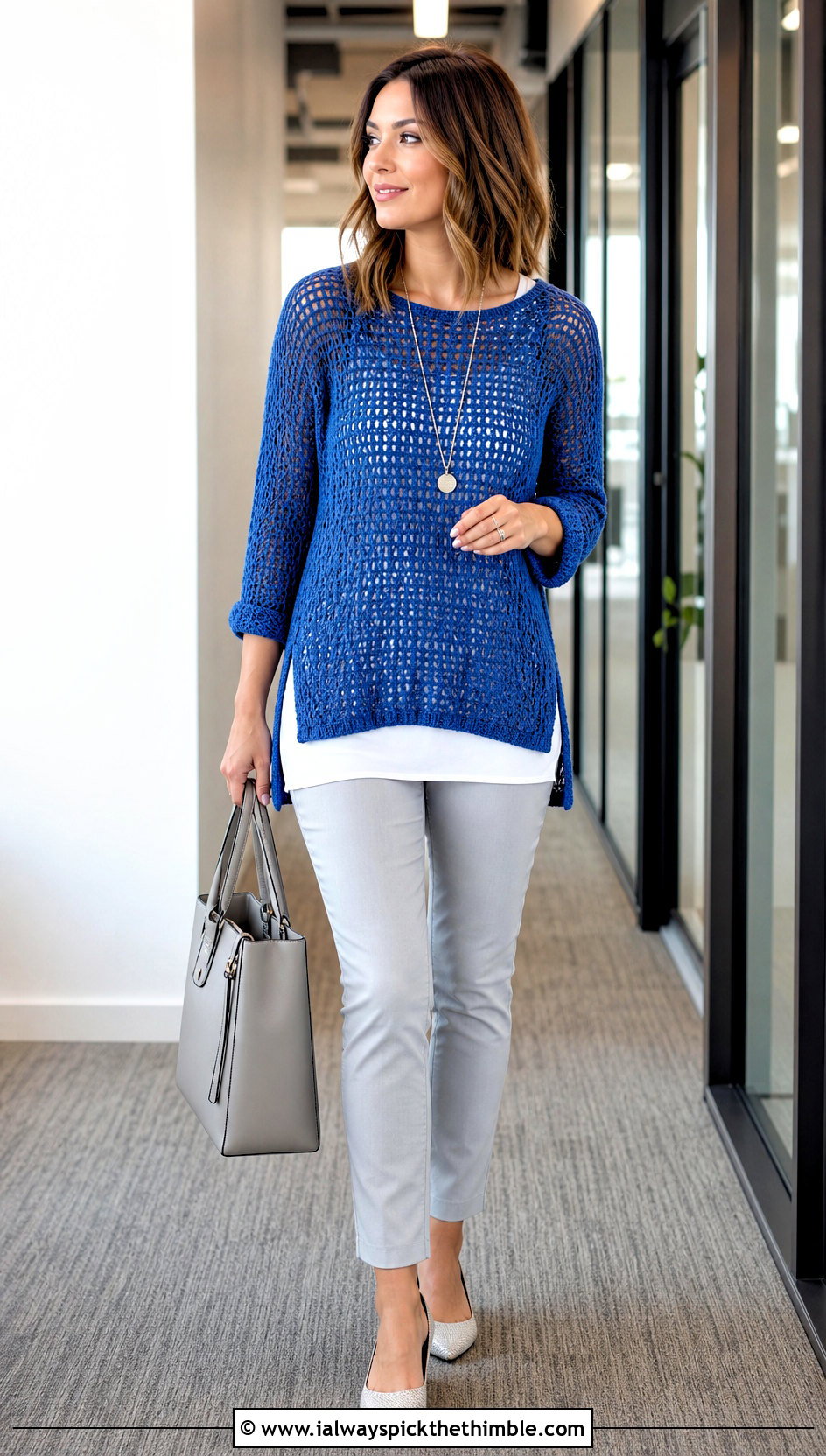 Tunic Crochet Spring Sweater With Slim Ankle Pants - 25 crochet spring sweater outfit ideas