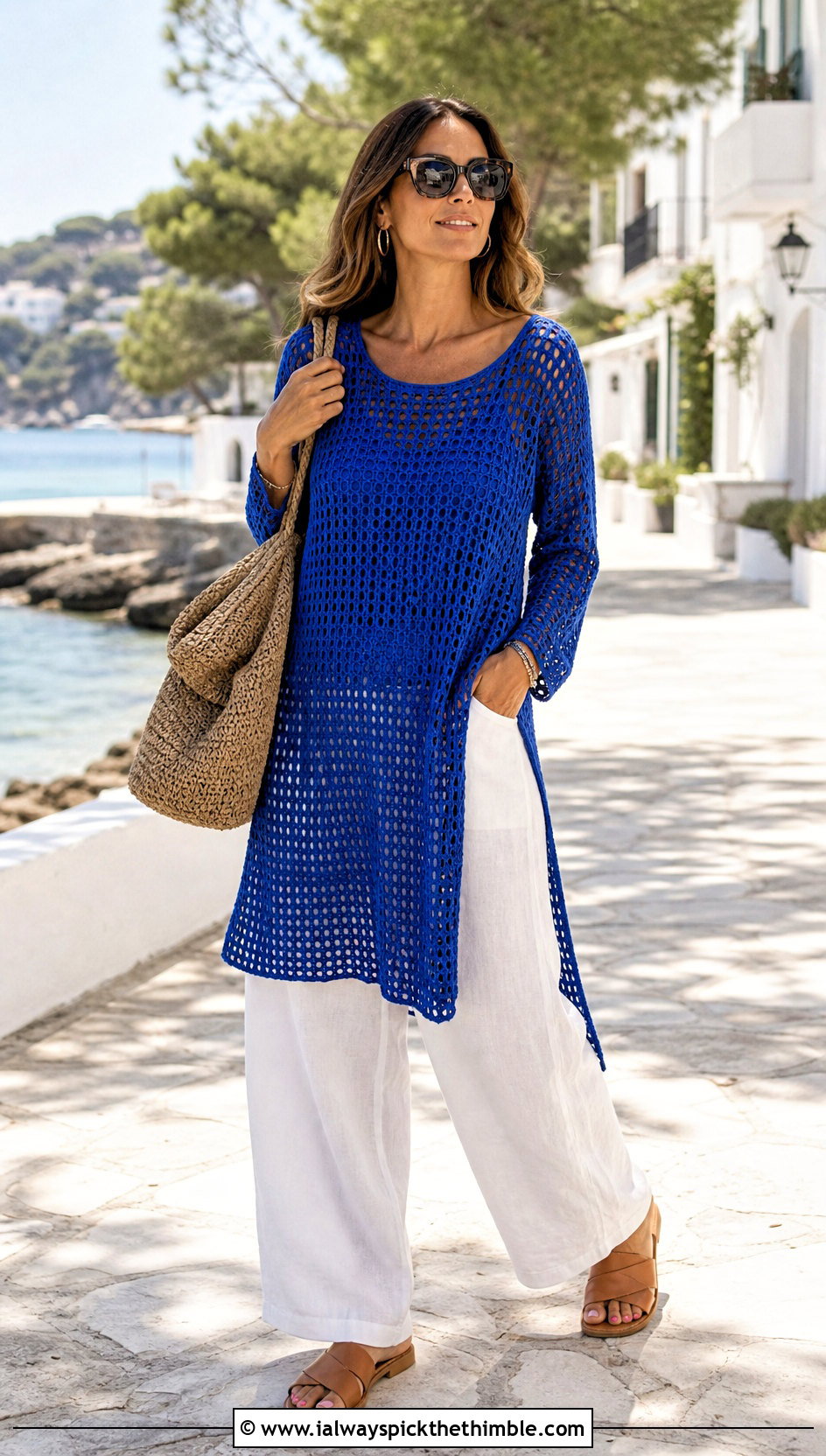 Tunic Crochet Sweater With Linen Pants - 25 crochet sweater ideas