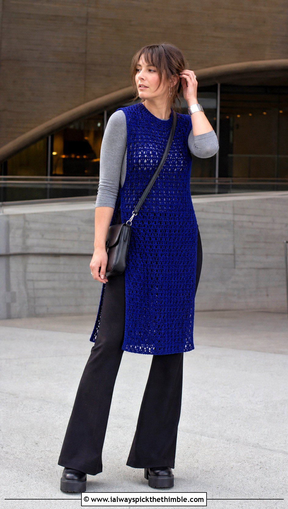 Tunic Crochet Vest With Flared Pants - 25 crochet vest ideas