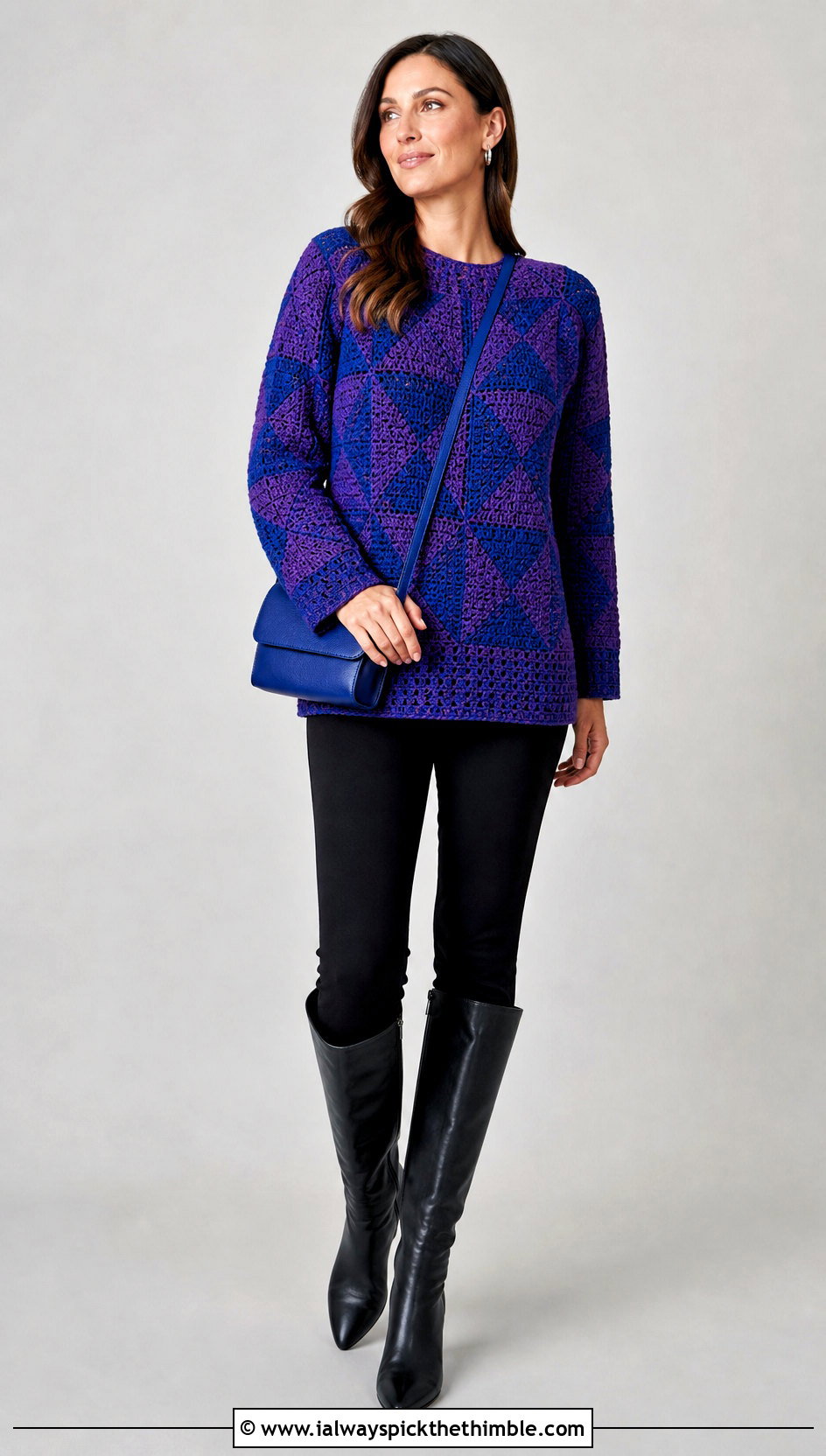 Tunic Designer Crochet Sweater With Knee High Boots - 15 Designer Crochet Sweater outfit ideas