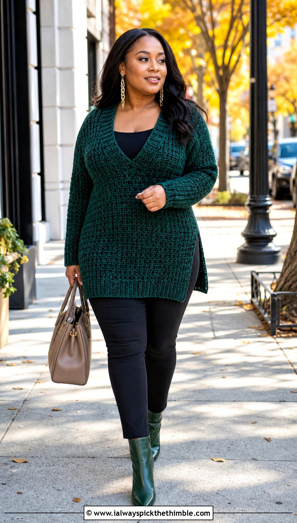 Tunic Double Crochet Sweater With Slim Pants - 25 double crochet sweater outfit ideas