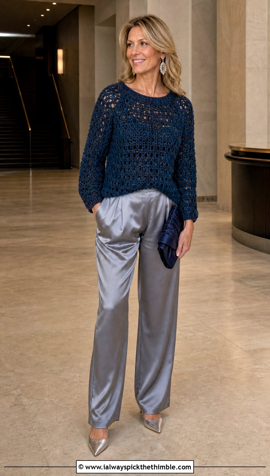 Tunic Granny Raglan Sweater With Satin Pants - 20 Crochet Granny Raglan Sweater outfit ideas