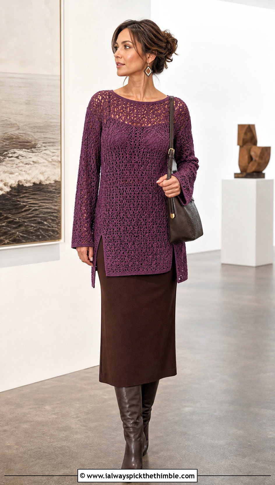 Tunic Lace Weight Crochet Sweater With Column Skirt - 15 Lace Weight Crochet Sweater outfit ideas