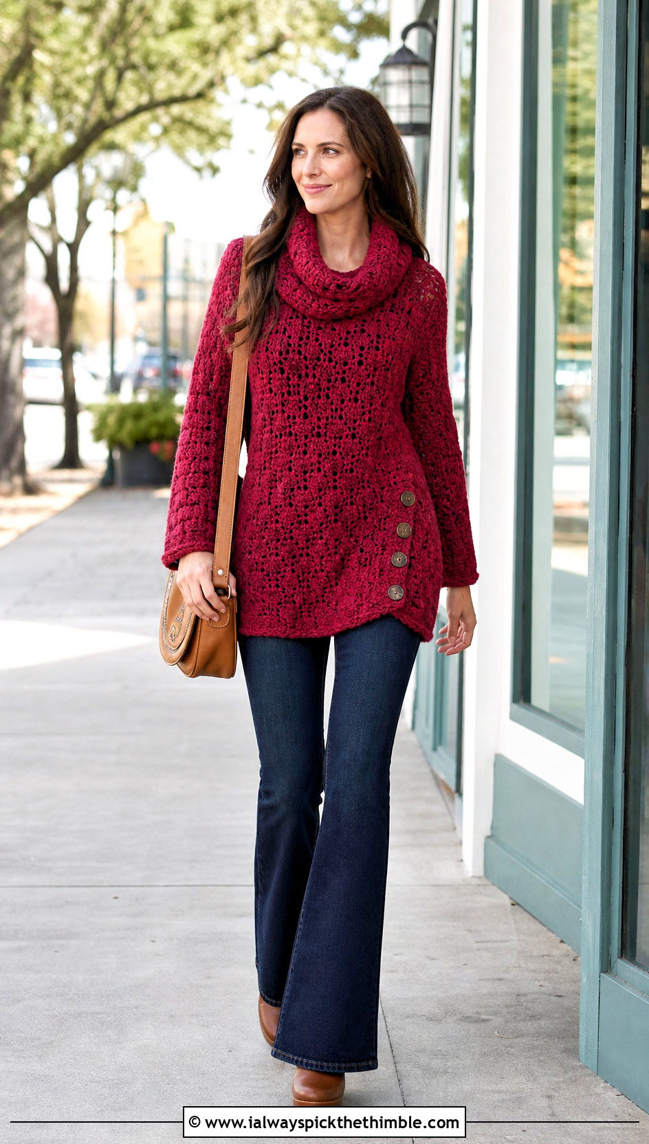 Tunic Length Azel Crochet Pullover With Flare Jeans - 20 azel crochet pullover outfit ideas