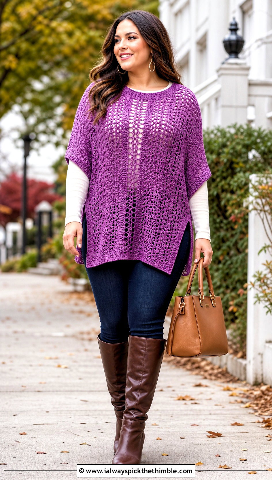 Tunic Length Crochet Poncho With Skinny Jeans - 20 Easy Simple Crochet Poncho outfit ideas
