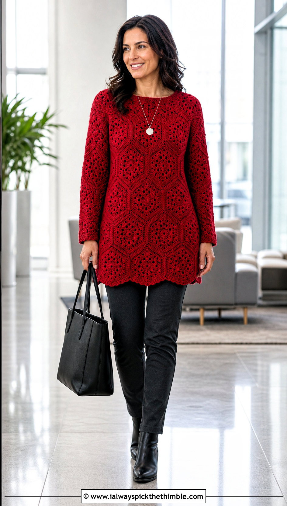 Tunic Length Hexagon Granny Square Sweater With Slim Pants - 25 hexagon granny square sweater outfit ideas