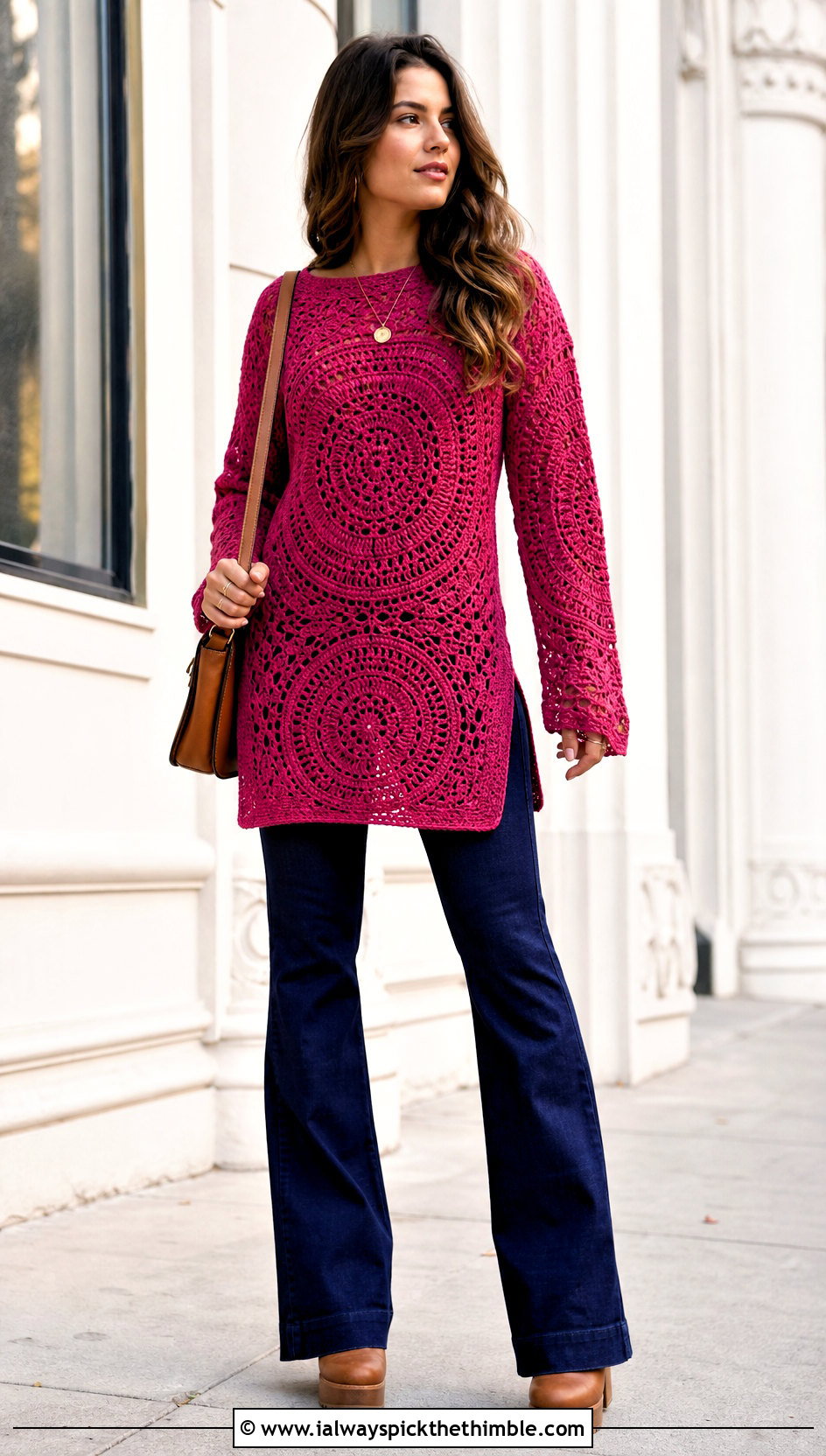 Tunic Mandala Crochet Sweater With Flared Pants - 20 Mandala Crochet Sweater outfit ideas
