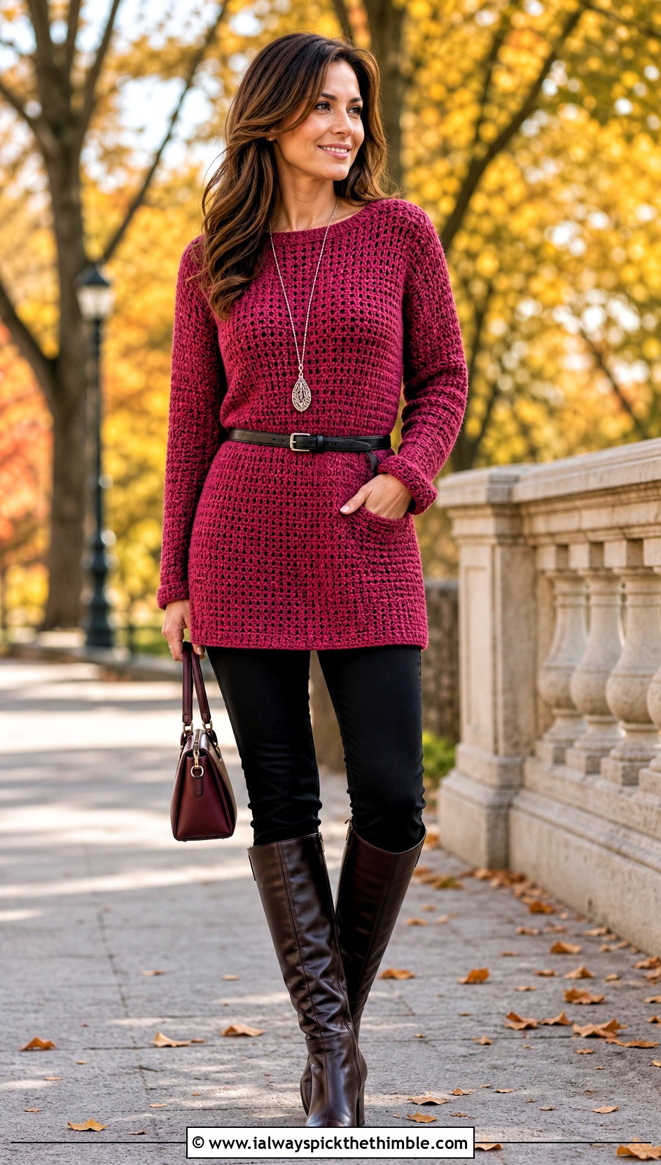 Tunic Rectangle Crochet Sweater With Knee High Boots - 15 Rectangle Crochet Sweater outfit ideas