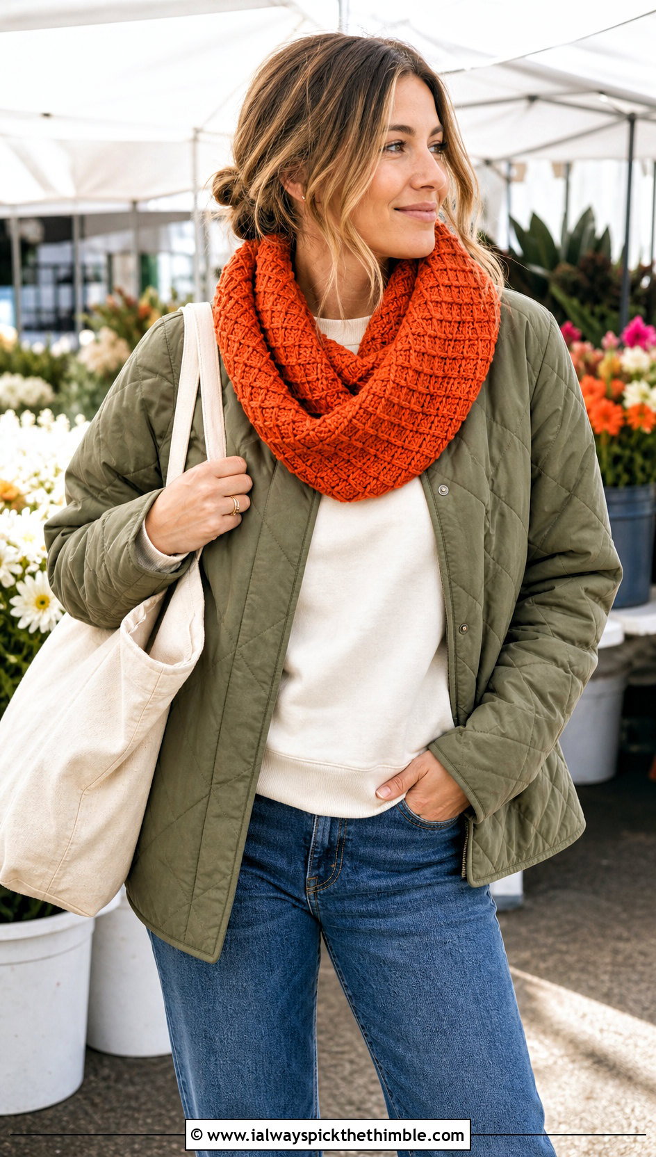 Tunisian Basketweave Cowl With Quilted Jacket - 15 Tunisian Crochet Cowl outfit ideas