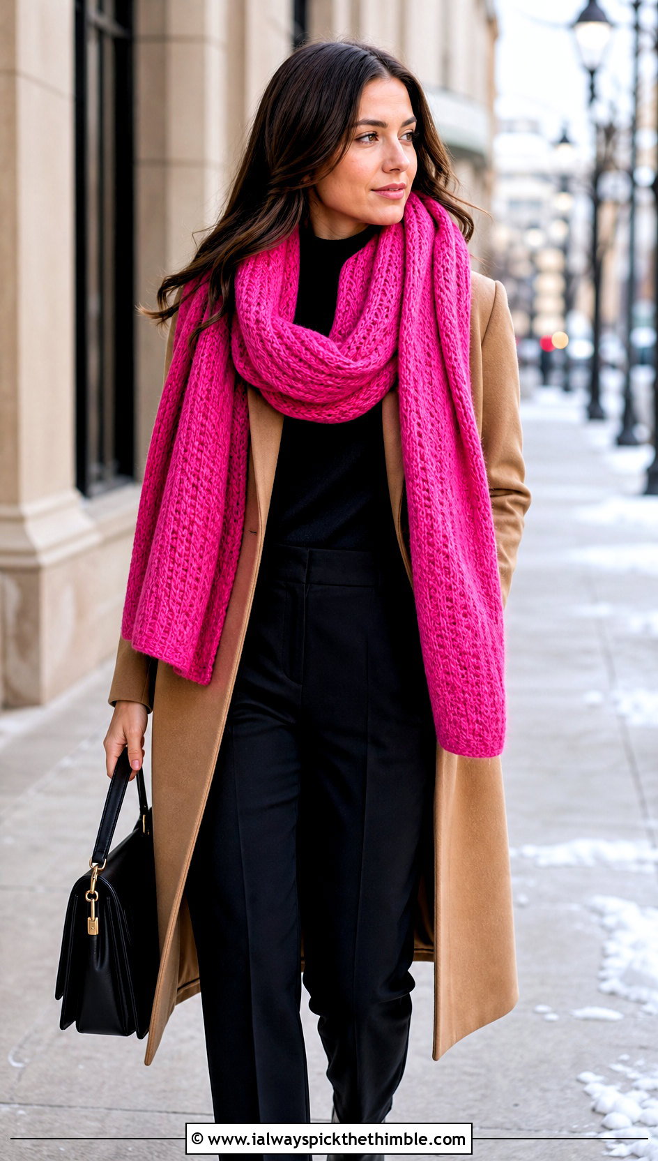 Tunisian Blanket Scarf With Long Wool Coat - 20 Easy Tunisian Crochet Scarf outfit ideas