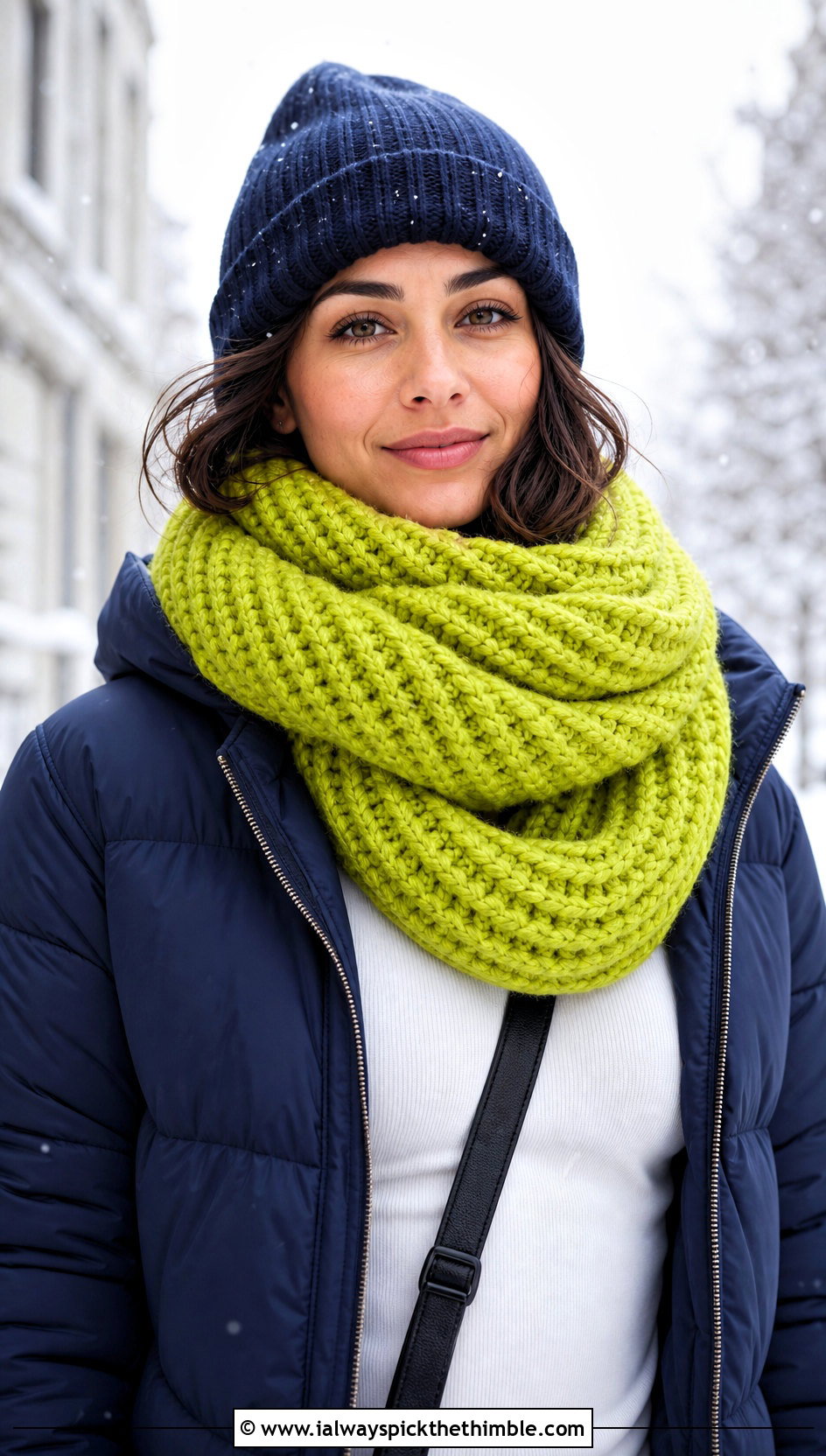 Tunisian Brioche Scarf With Puffer Jacket - 20 Easy Tunisian Crochet Scarf outfit ideas