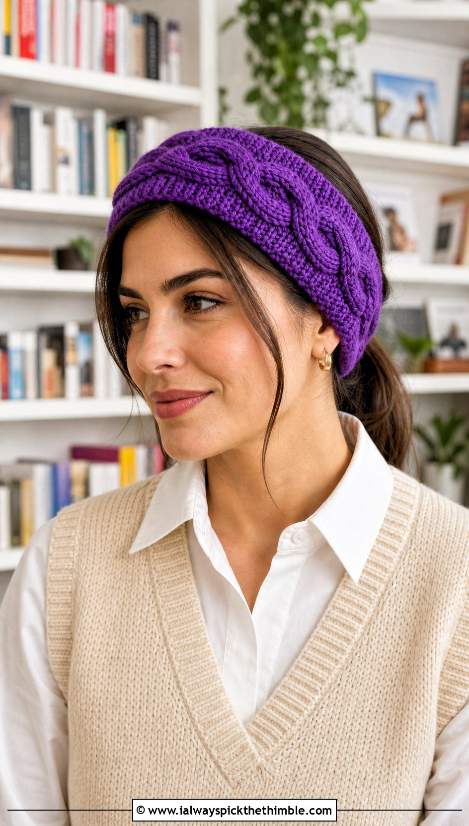 Tunisian Cable Headband With Sweater Vest - 20 tunisian crochet headband outfit ideas