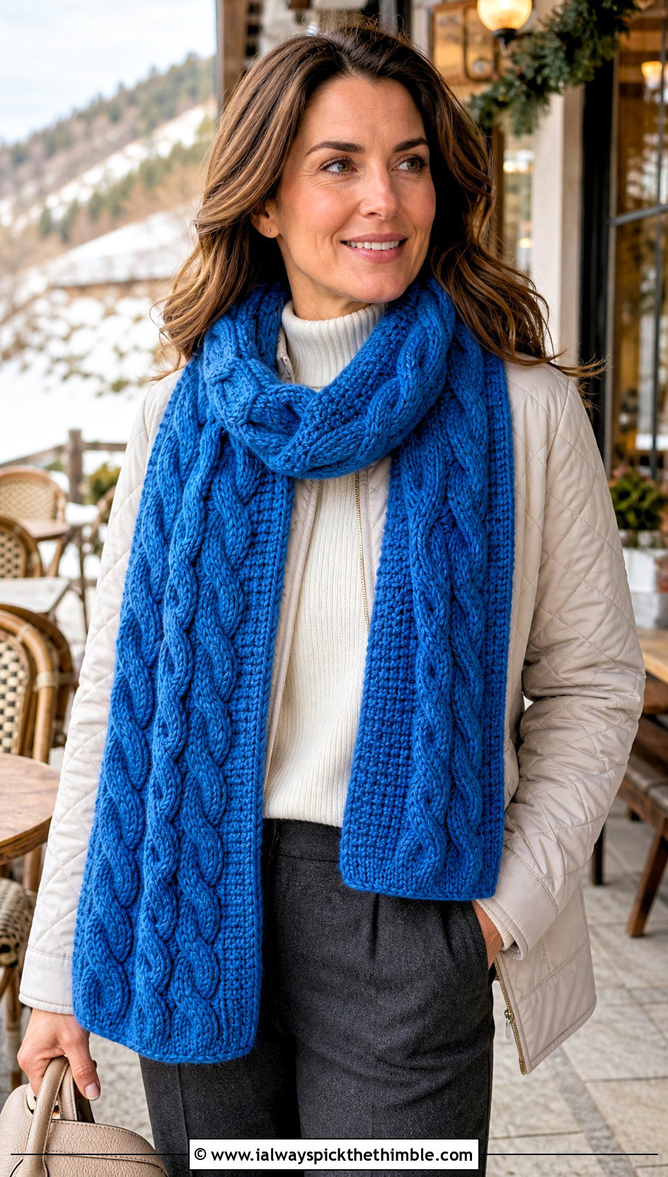 Tunisian Cable Stitch Scarf With Quilted Jacket - 25 tunisian crochet scarf outfit ideas