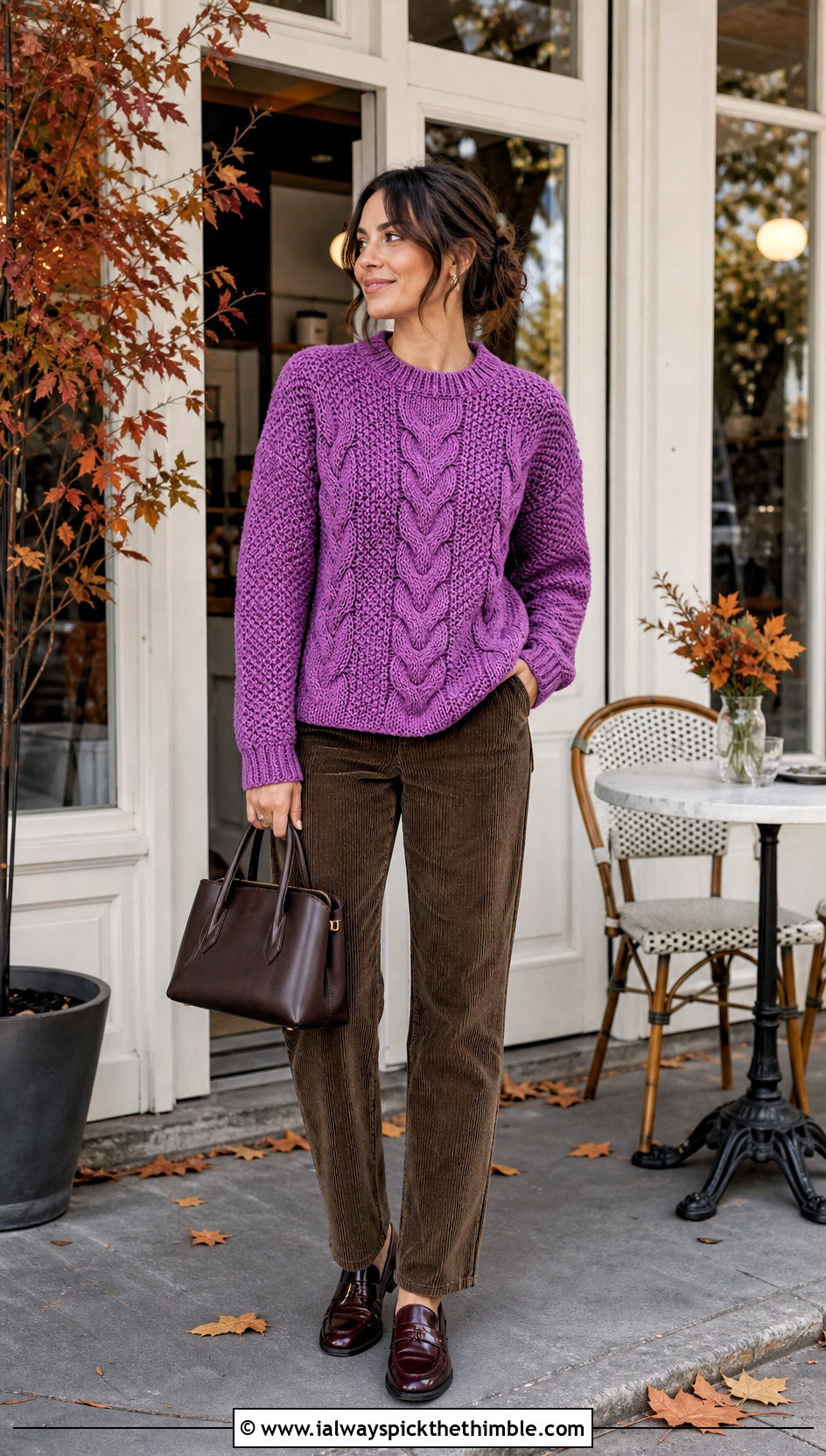 Tunisian Cable Stitch Sweater With Corduroy Pants - 25 tunisian crochet sweater outfit ideas