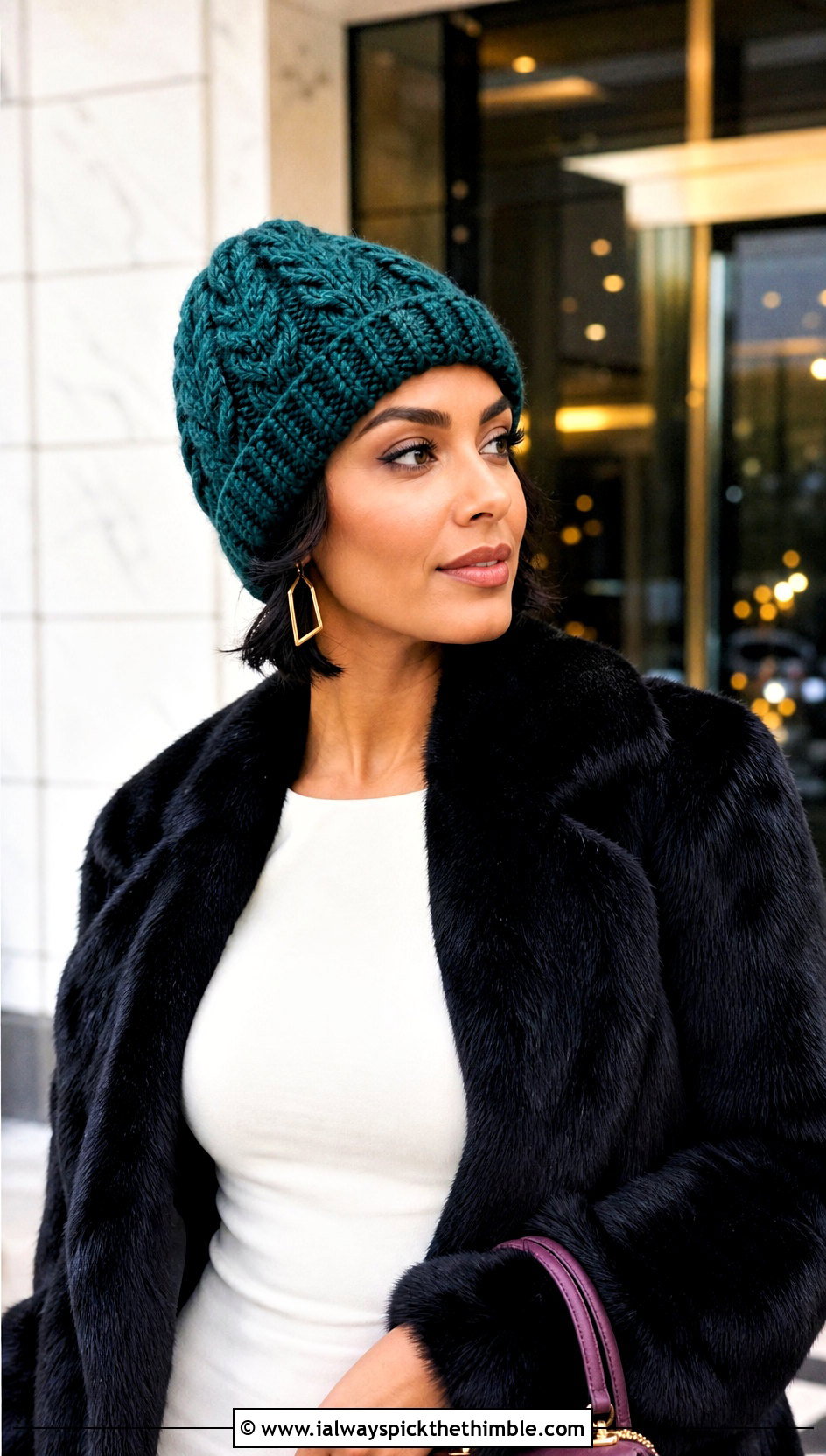 Tunisian Cable Texture Beanie With Faux Fur Jacket - 25 tunisian crochet beanie outfit ideas