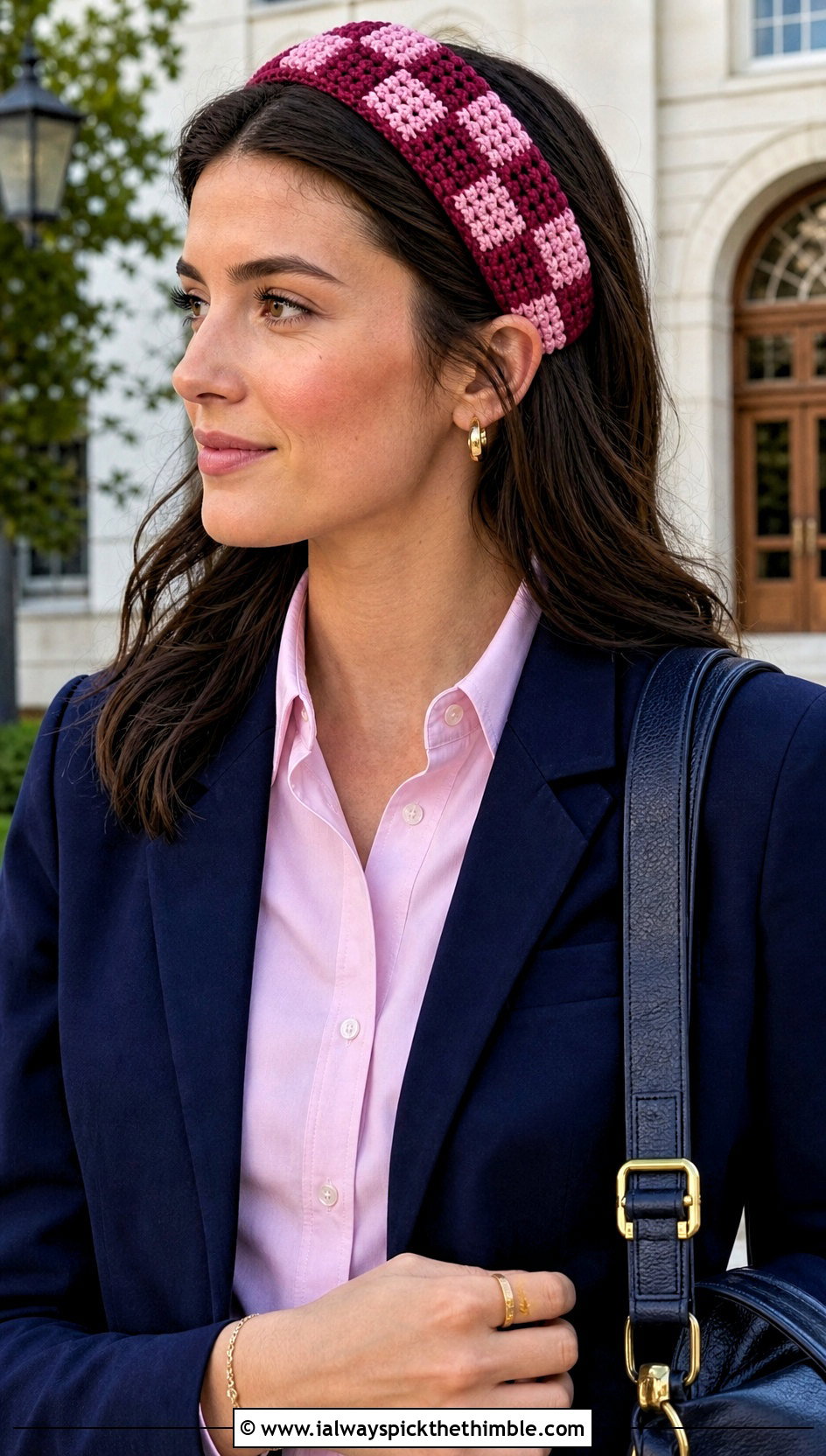 Tunisian Checkerboard Headband With Preppy Blazer - 20 tunisian crochet headband outfit ideas