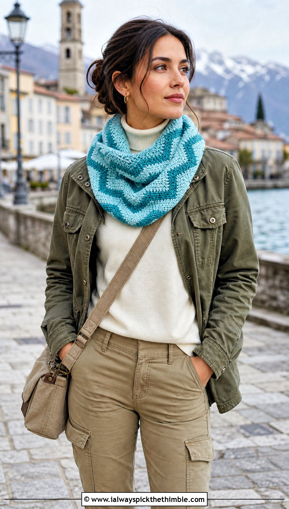 Tunisian Chevron Cowl With Utility Jacket - 15 Tunisian Crochet Cowl outfit ideas