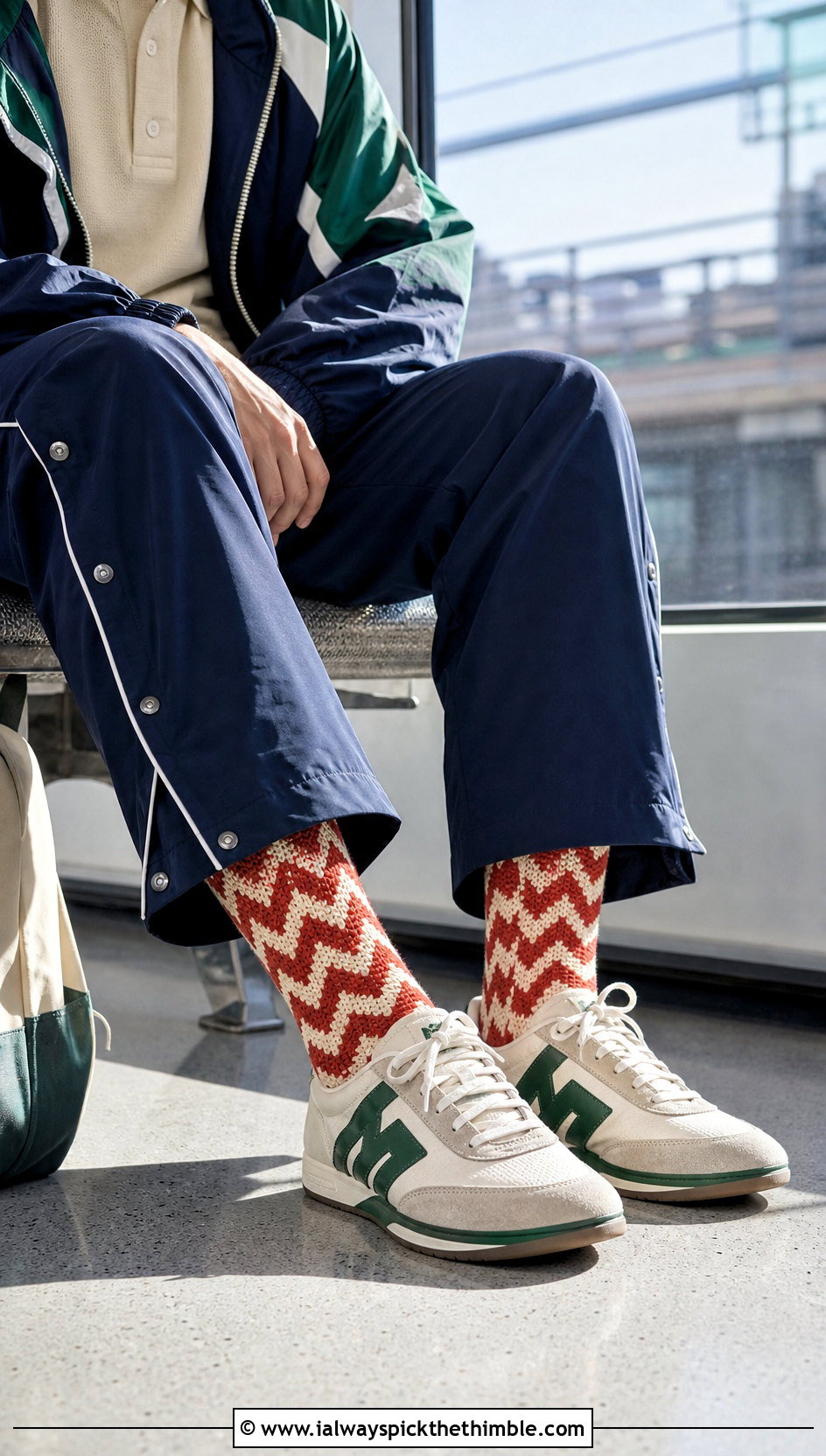 Tunisian Chevron Socks With Track Pants And Retro Trainers - 25 tunisian crochet socks outfit ideas