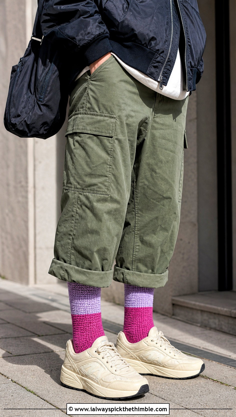 Tunisian Colorblock Crew Socks With Cargo Pants And Sneakers - 25 tunisian crochet socks outfit ideas