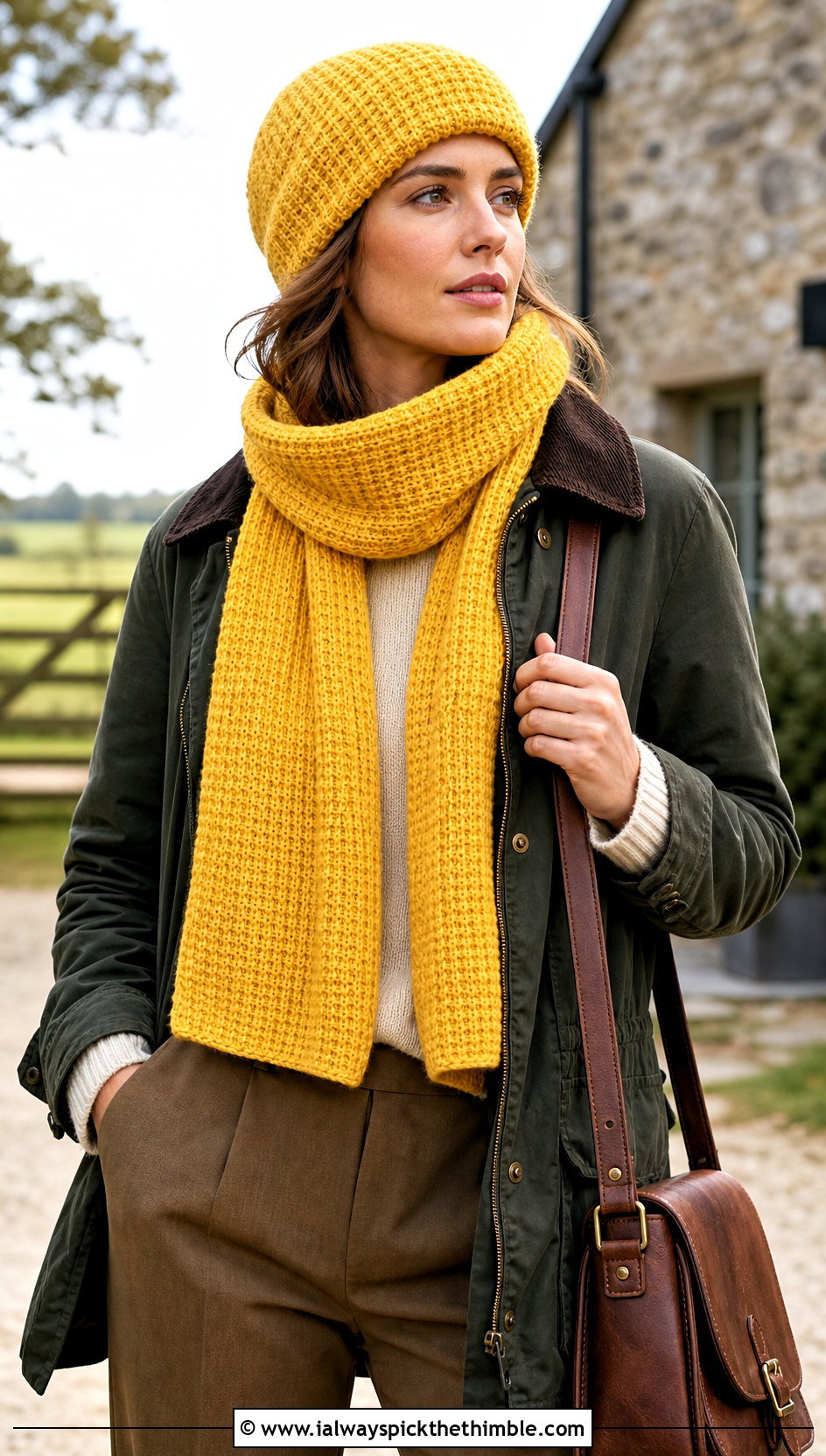 Tunisian Crochet Beanie And Scarf Set With Barn Jacket - 20 crochet beanie and scarf set outfit ideas