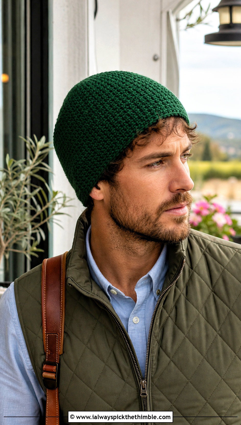 Tunisian Crochet Beanie With Quilted Vest - 20 Easy Mens Crochet Beanie outfit ideas