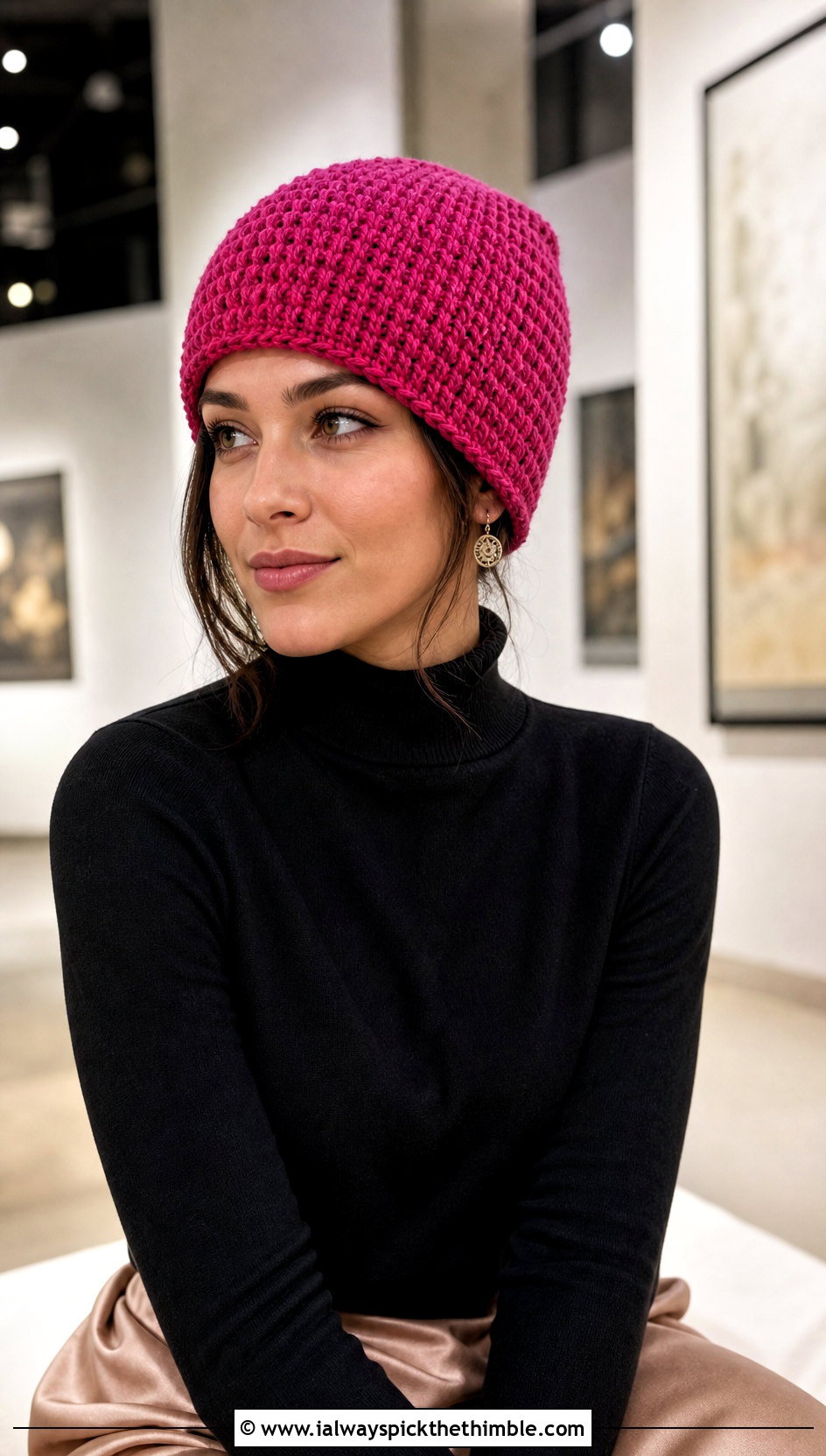 Tunisian Crochet Beanie With Satin Skirt - 15 cool crochet beanie outfit ideas