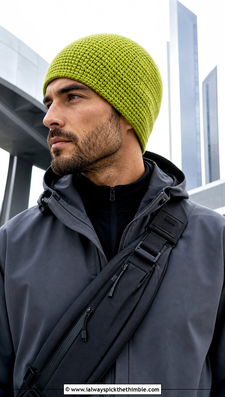 Tunisian Crochet Beanie With Techwear Outfit - 20 Crochet Mens Winter Hat outfit ideas
