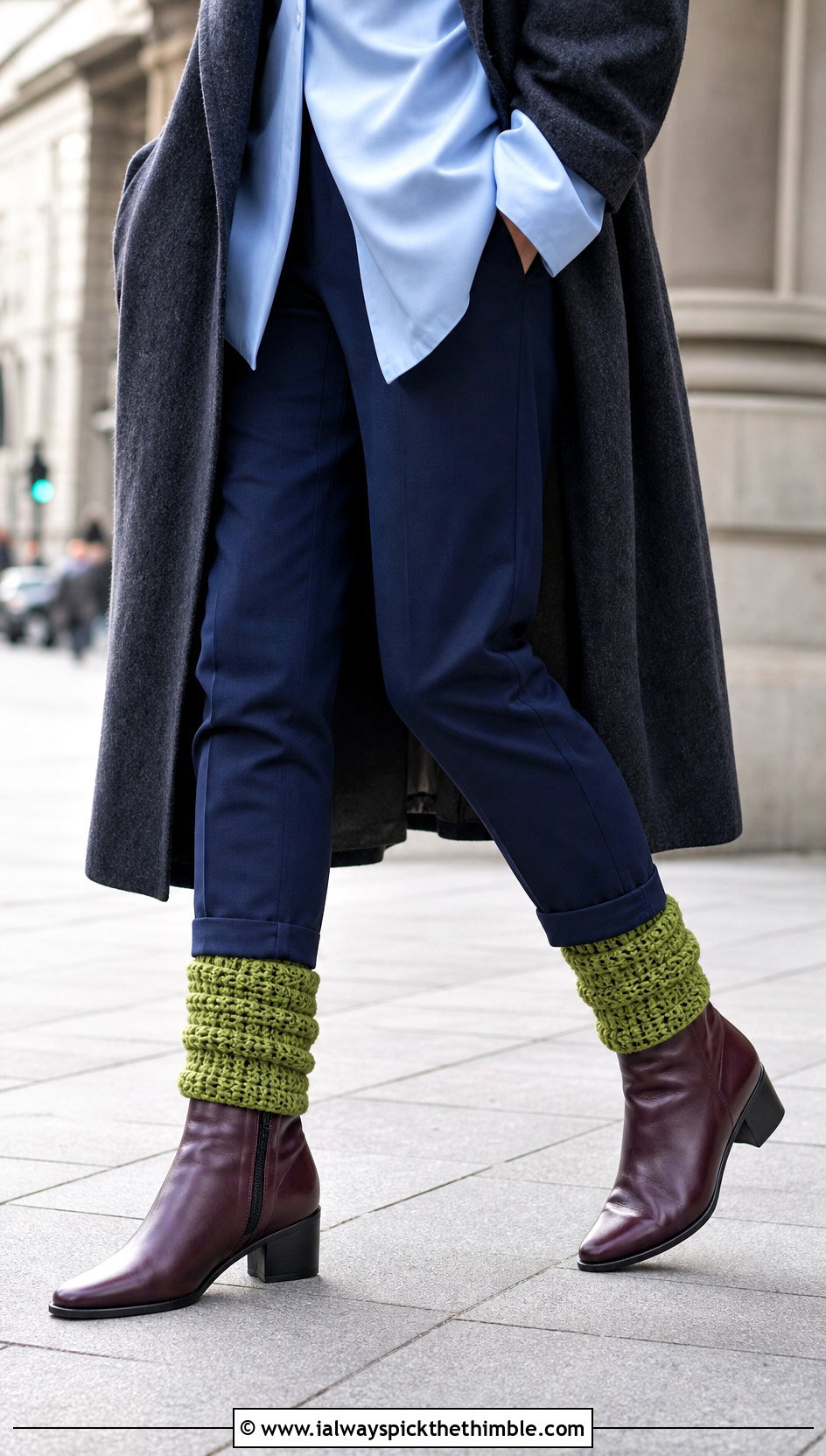 Tunisian Crochet Boot Cuffs With Tailored Trousers - 25 crochet boot cuffs outfit ideas