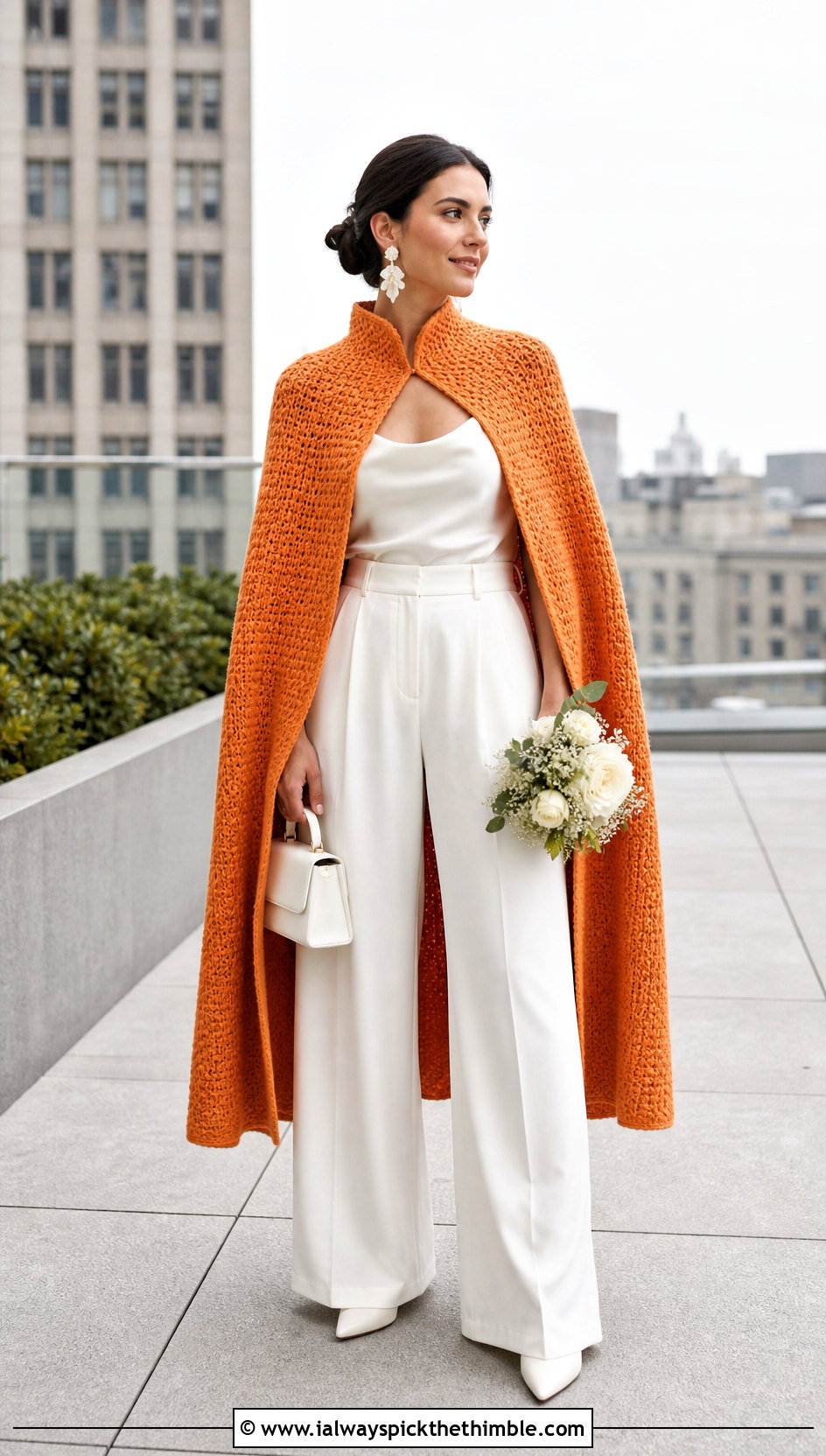 Tunisian Crochet Cape With Wide Leg Bridal Suit - 20 Crochet Wedding Cape outfit ideas