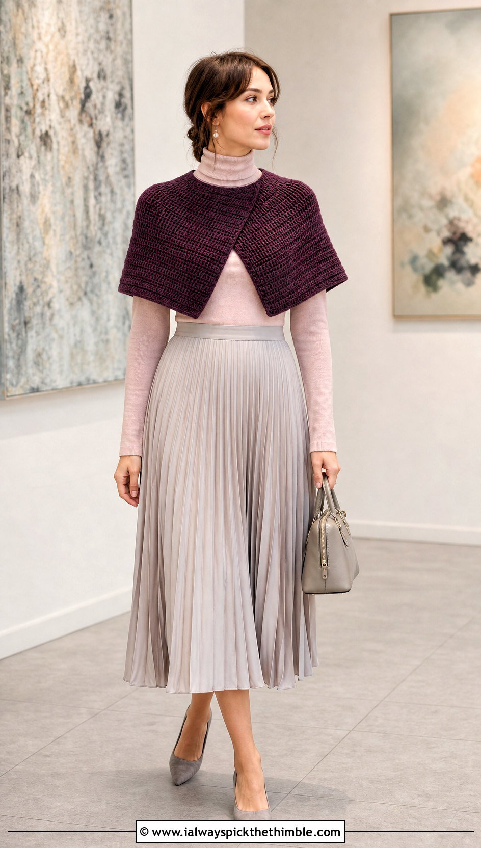 Tunisian Crochet Capelet Wrap With Pleated Skirt - 20 Tunisian Crochet Wrap outfit ideas