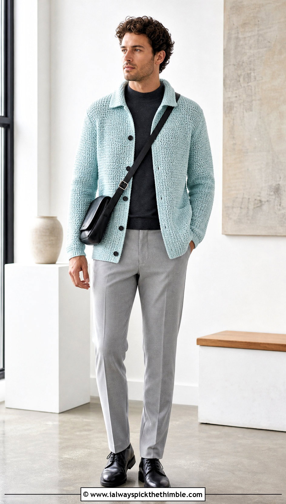 Tunisian Crochet Cardigan With Minimal Trousers - 25 crochet cardigan men outfit ideas