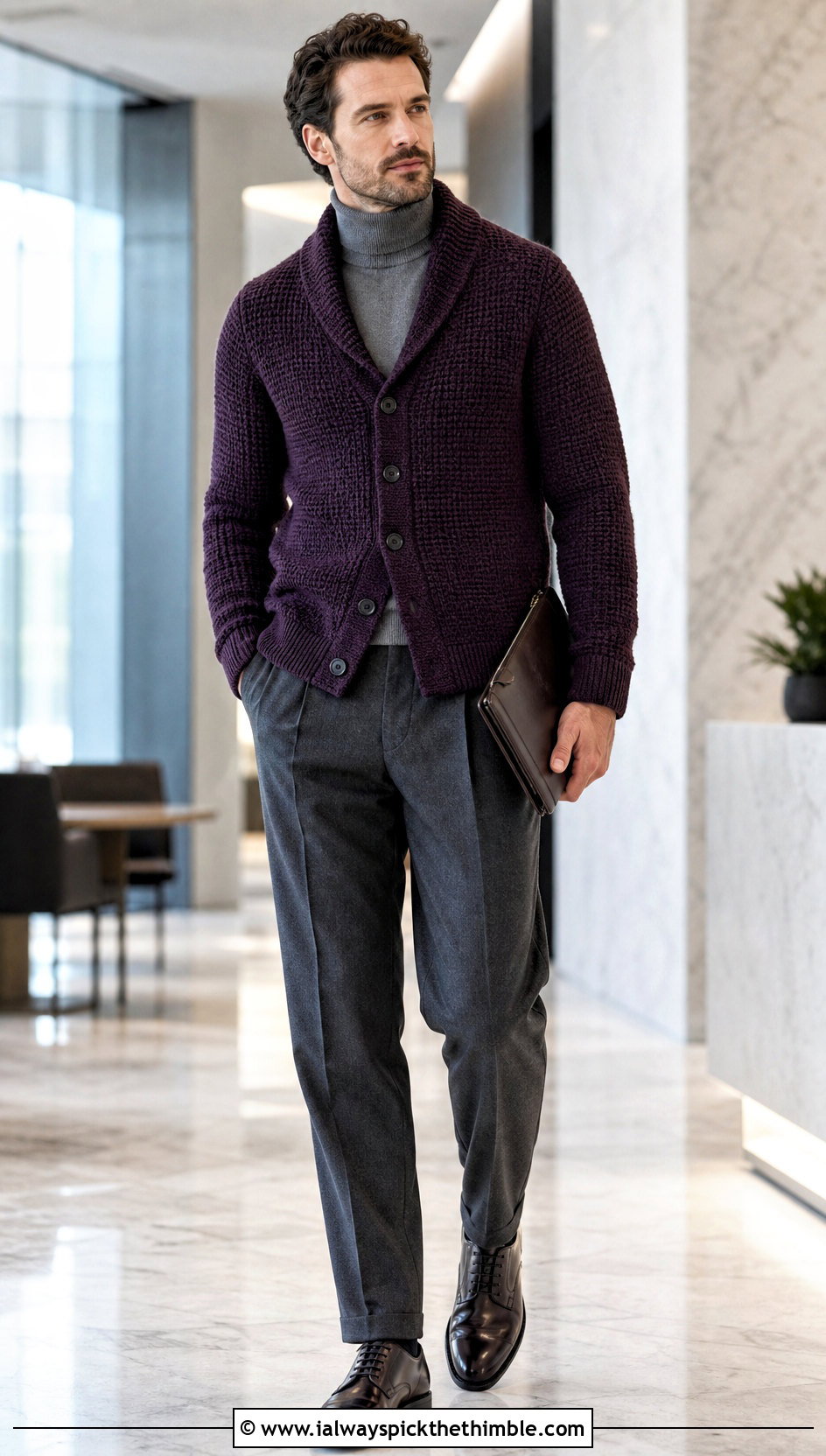 Tunisian Crochet Cardigan With Wool Trousers - 20 men's crochet cardigan outfit ideas