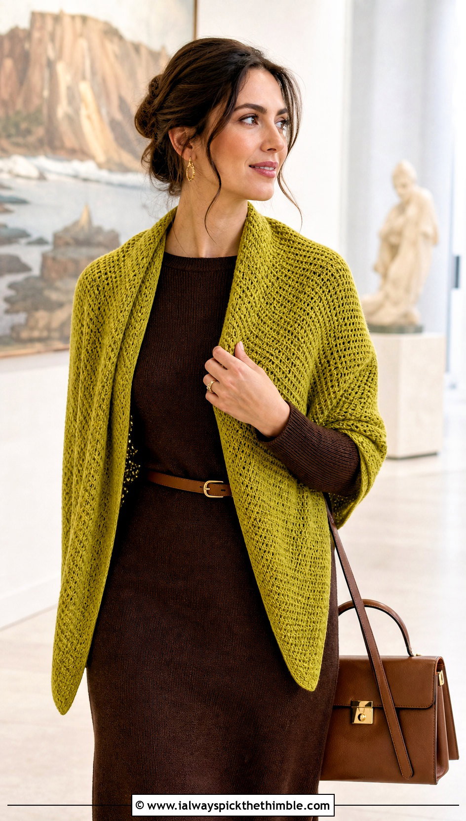 Tunisian Crochet Cotton Shawl With Knit Dress - 15 Crochet Cotton Shawl outfit ideas