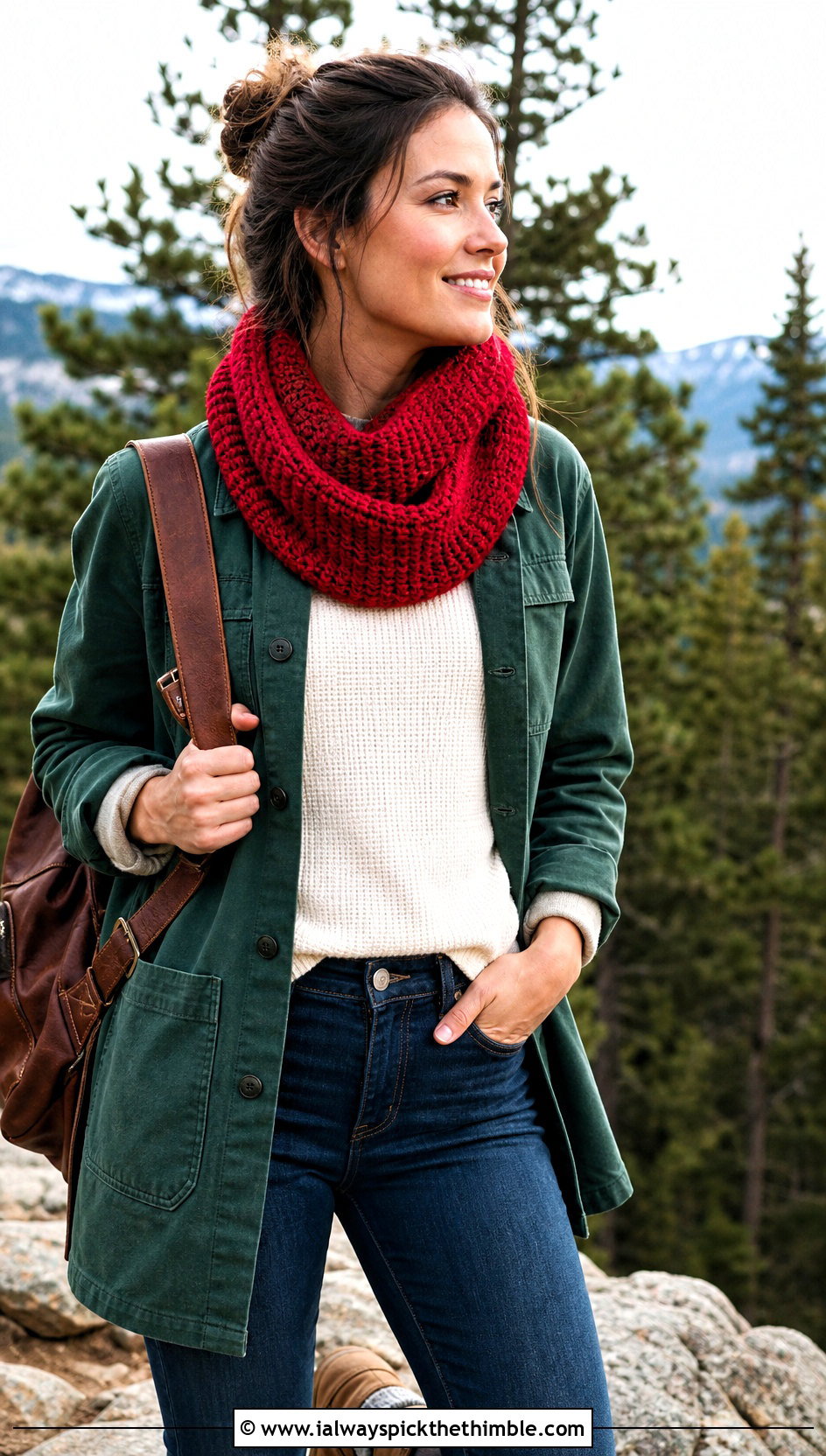 Tunisian Crochet Cowl With Chore Jacket - 20 cowl crochet scarf outfit ideas