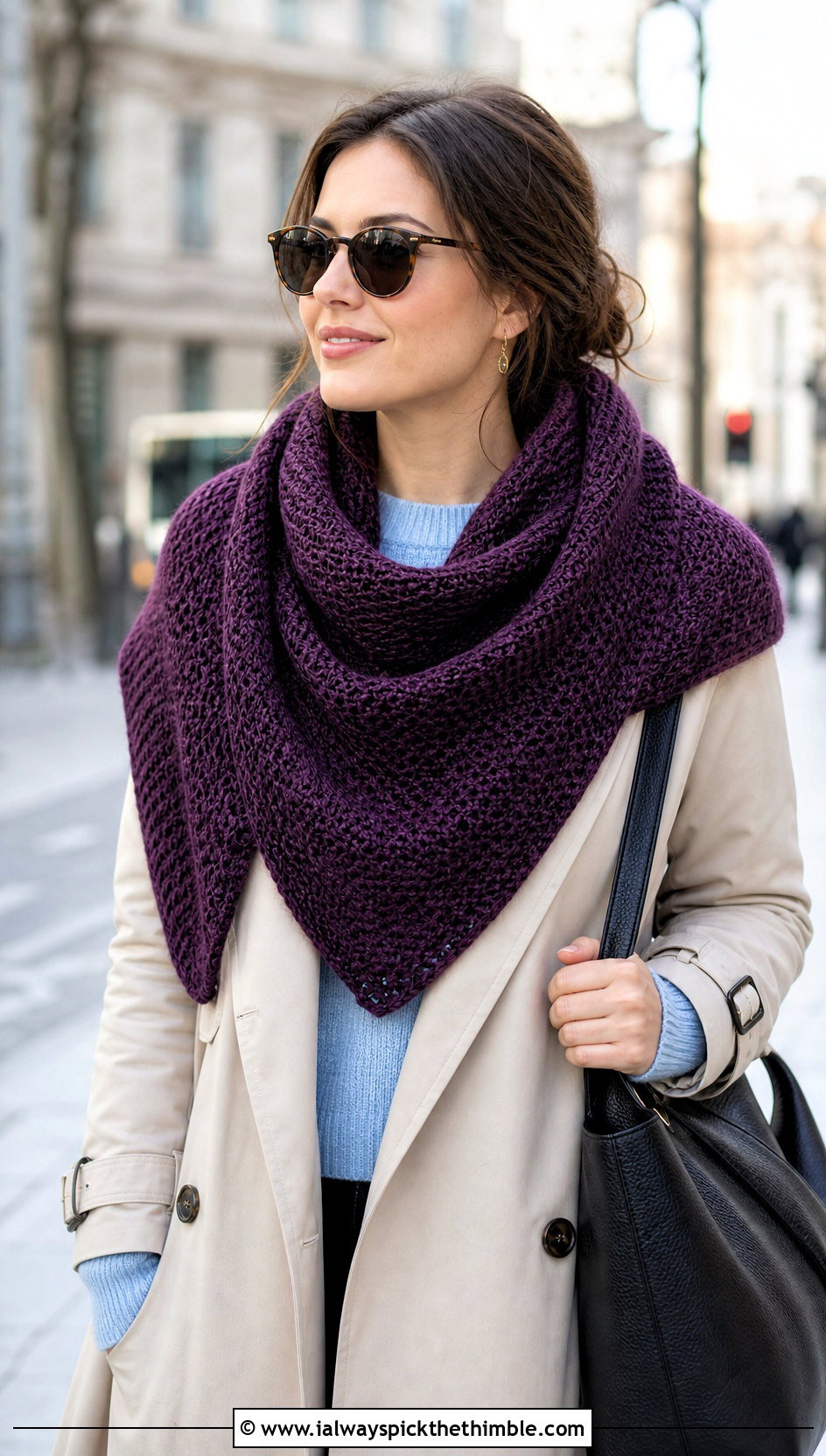 Tunisian Crochet Crescent Wingspan Shawl With Trench Coat - 15 Crochet Wingspan Shawl outfit ideas