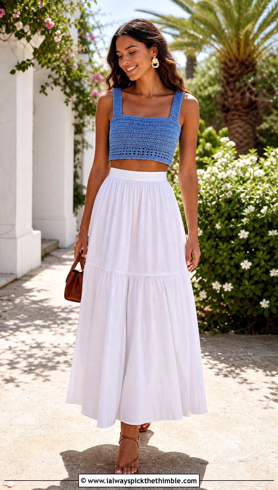 Tunisian Crochet Crop Top With Poplin Maxi Skirt - 20 Tunisian Crochet Clothing and outfit ideas