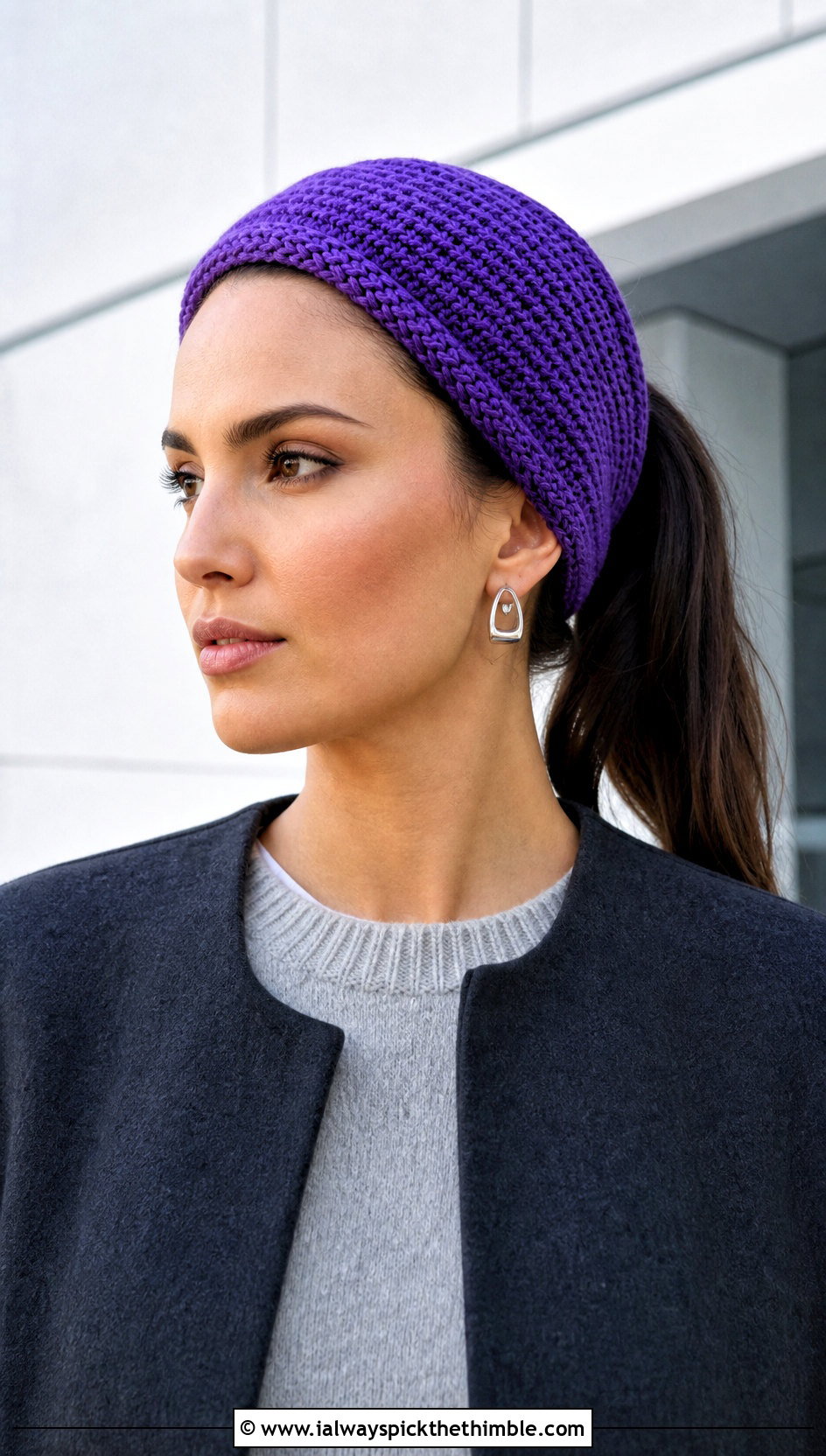 Tunisian Crochet Ear Headband With Minimalist Coat - 20 crochet ear headband outfit ideas