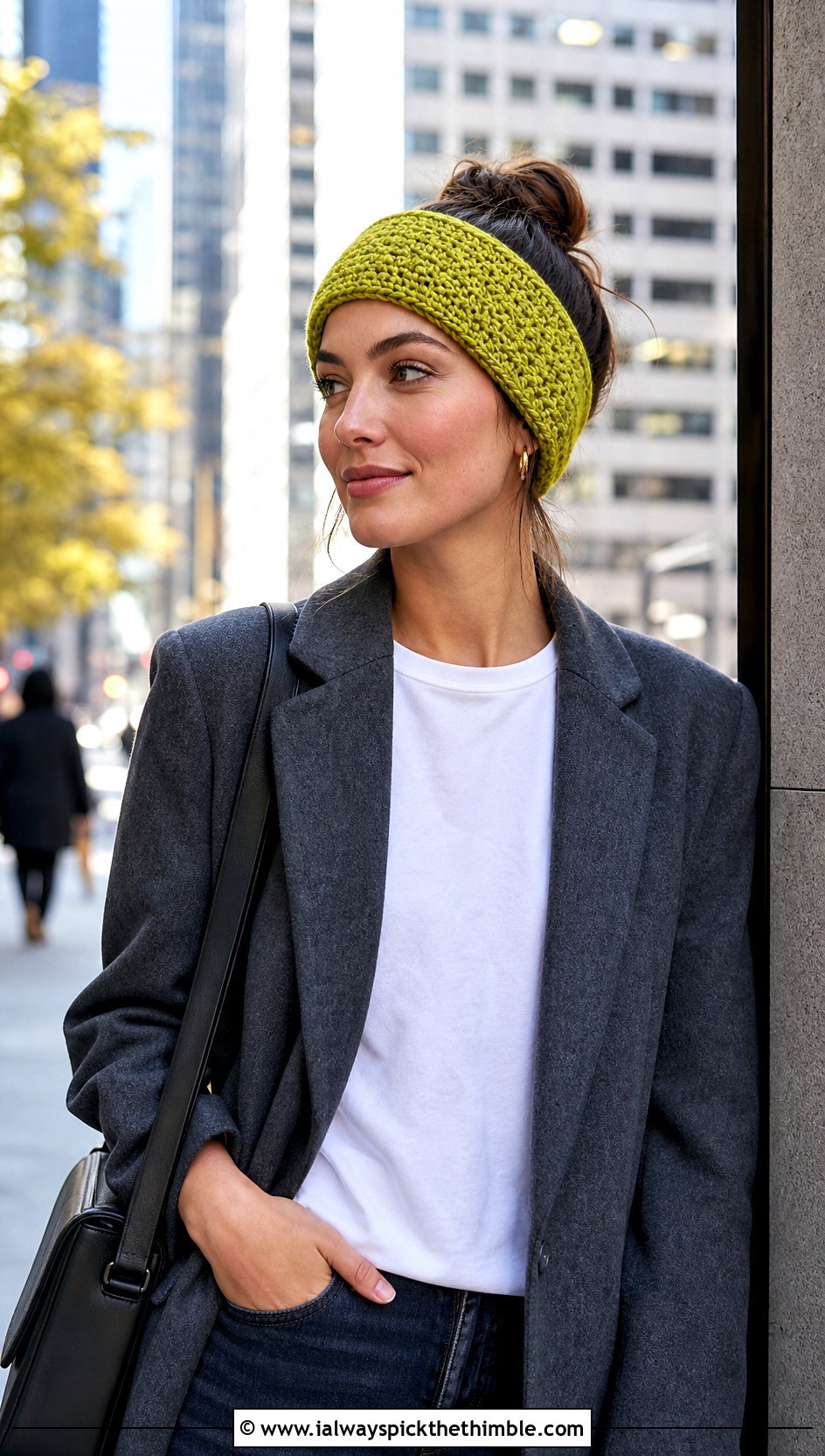 Tunisian Crochet Ear Warmer With Blazer And Jeans - 15 Easy Crochet Headband Ear Warmers outfit ideas