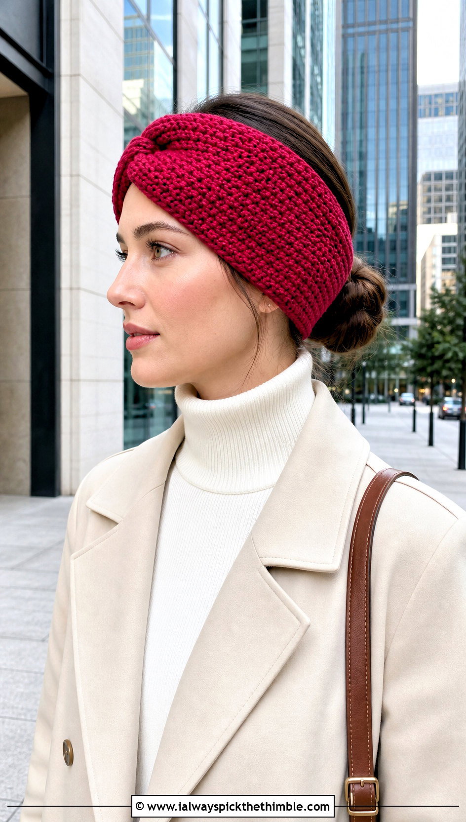 Tunisian Crochet Ear Warmer With Trench Coat - 25 crochet ear warmer outfit ideas