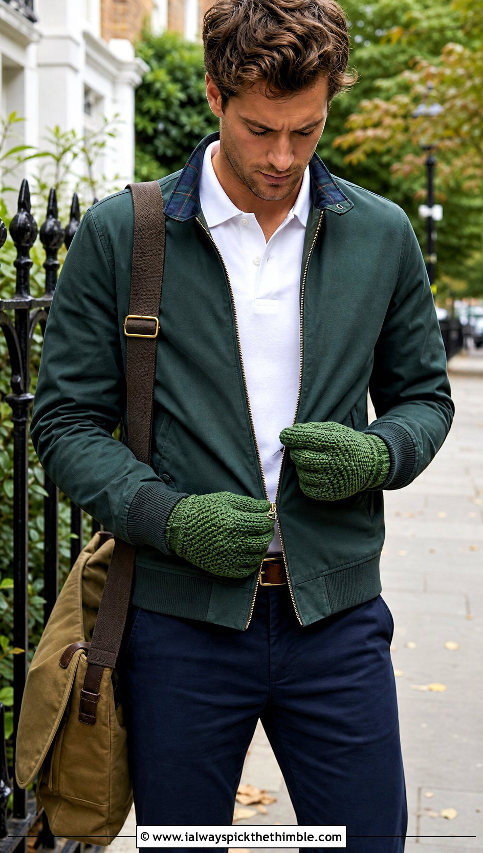 Tunisian Crochet Gloves With Harrington Jacket - 25 men crochet gloves outfit ideas