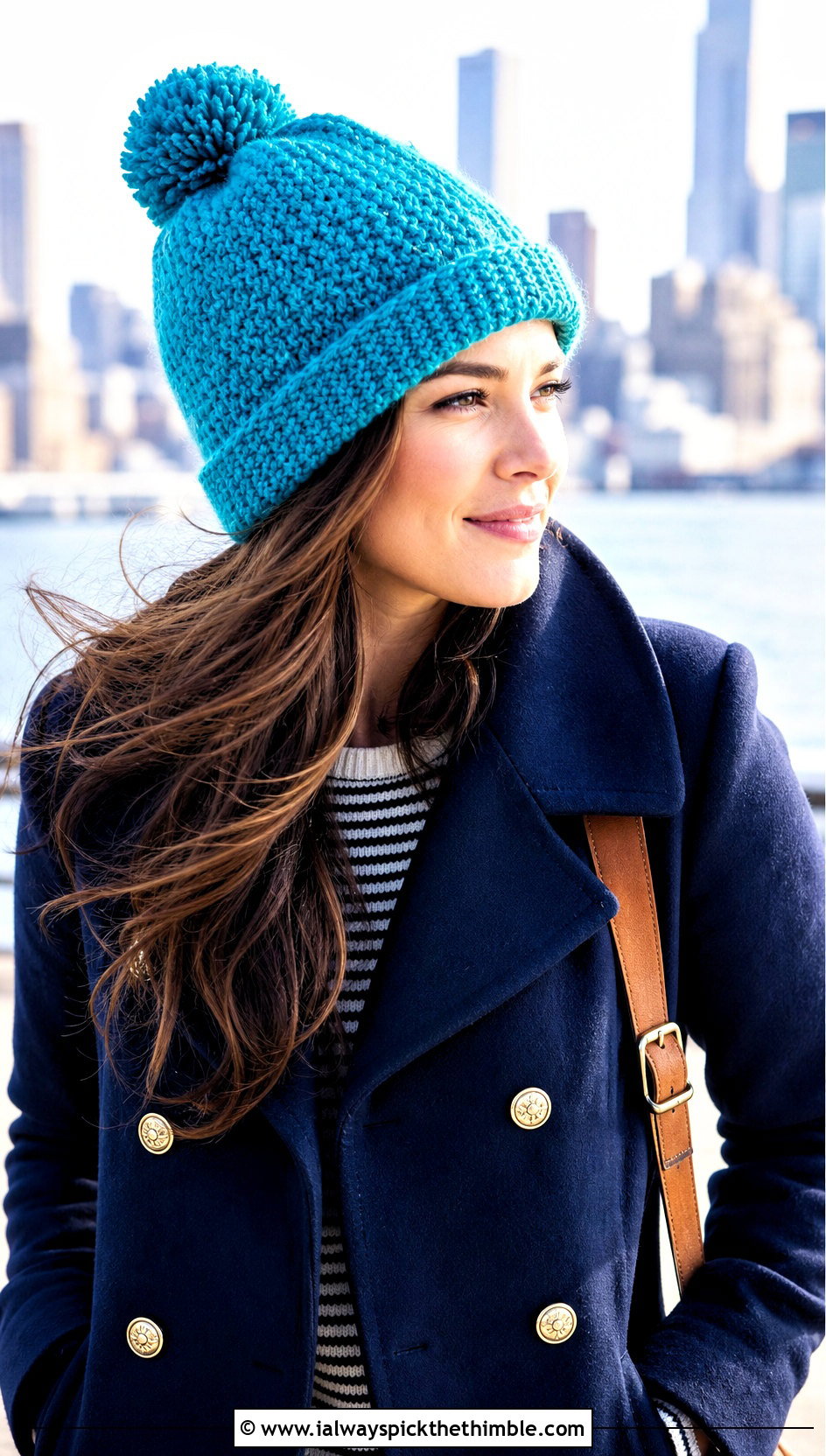 Tunisian Crochet Hat With Pom Pom And Peacoat - 20 crochet hat with pom pom outfit ideas