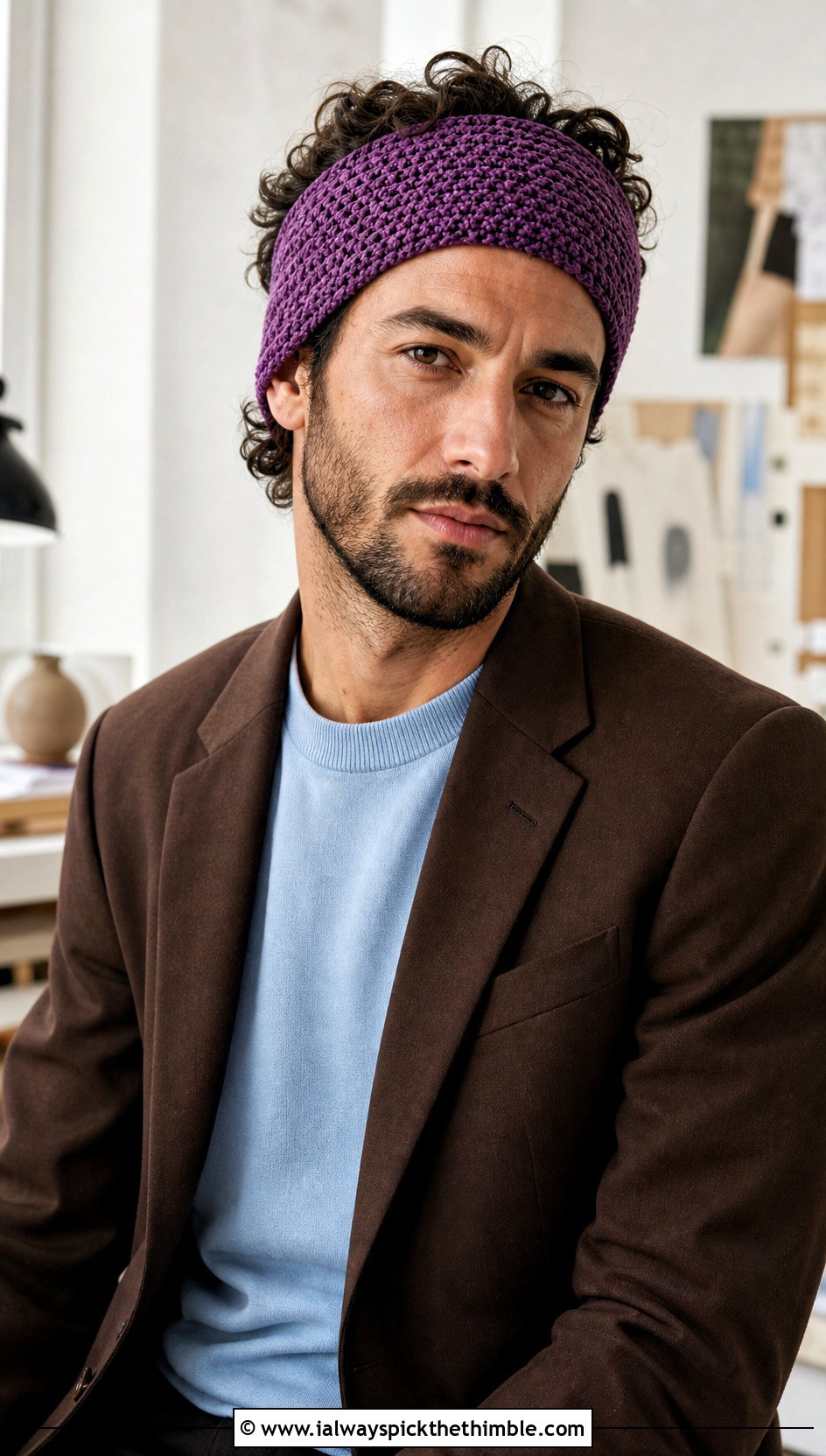 Tunisian Crochet Headband With Casual Suit - 20 men's crochet headband outfit ideas