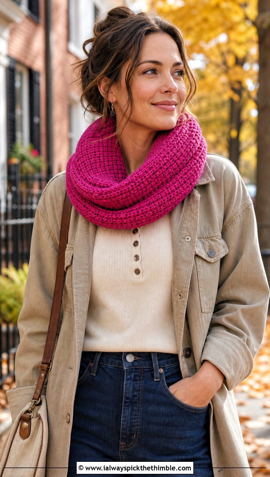 Tunisian Crochet Infinity Scarf With Shacket And Straight Jeans - 15 Crochet Infinity Scarf On Hanger outfit ideas