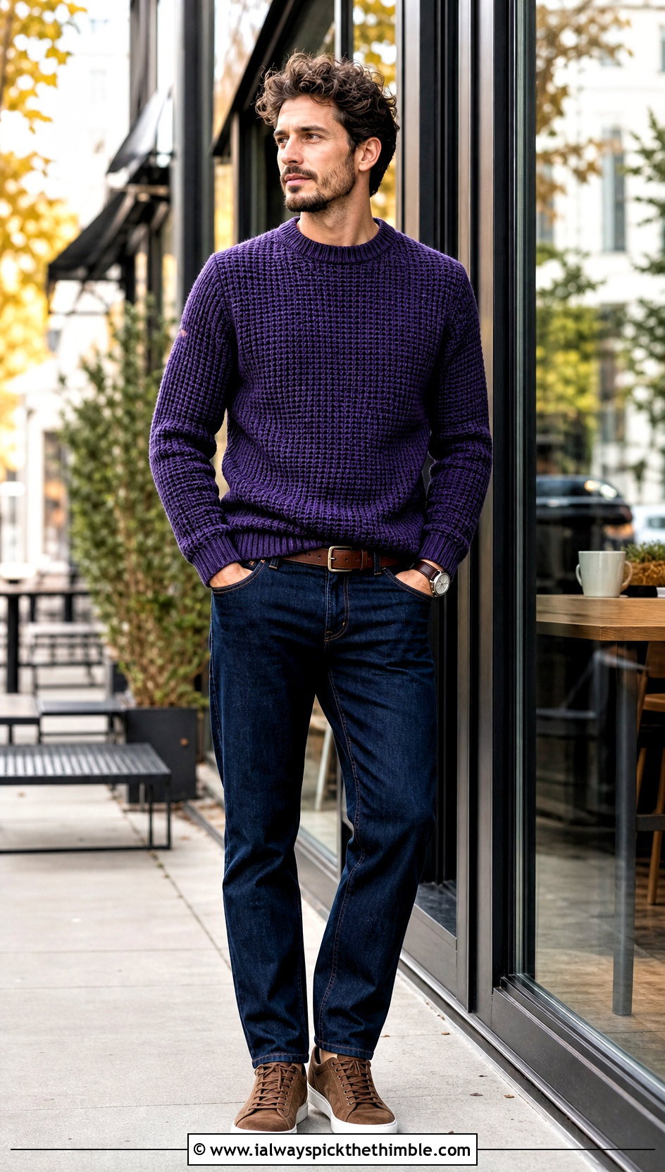 Tunisian Crochet Jumper With Dark Denim - 20 mens crochet jumper outfit ideas