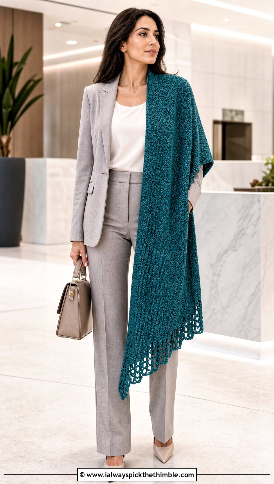 Tunisian Crochet Long Shawl With Trouser Suit - 20 Crochet Long Shawl outfit ideas