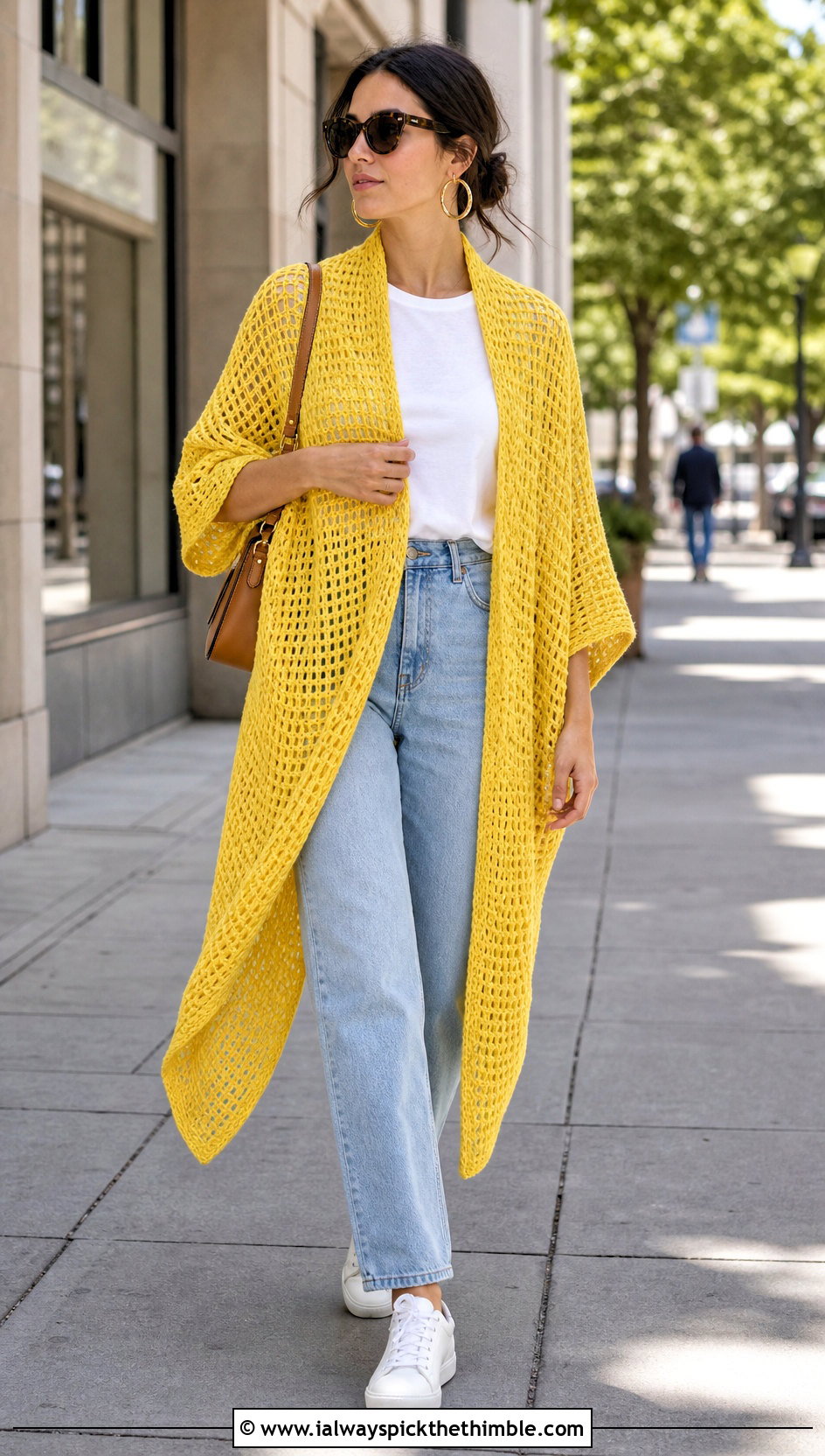Tunisian Crochet Mesh Rectangle Wrap With Jeans - 20 Tunisian Crochet Wrap outfit ideas
